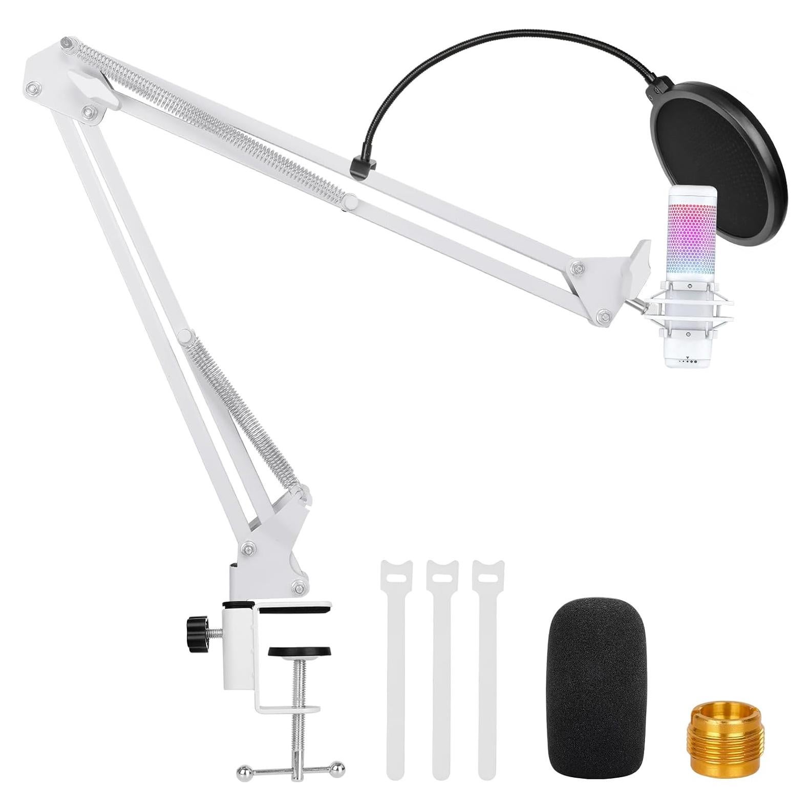 Brazo de Boom Ajustable Hyperx Quadcast S Blanco con Filtro Pop