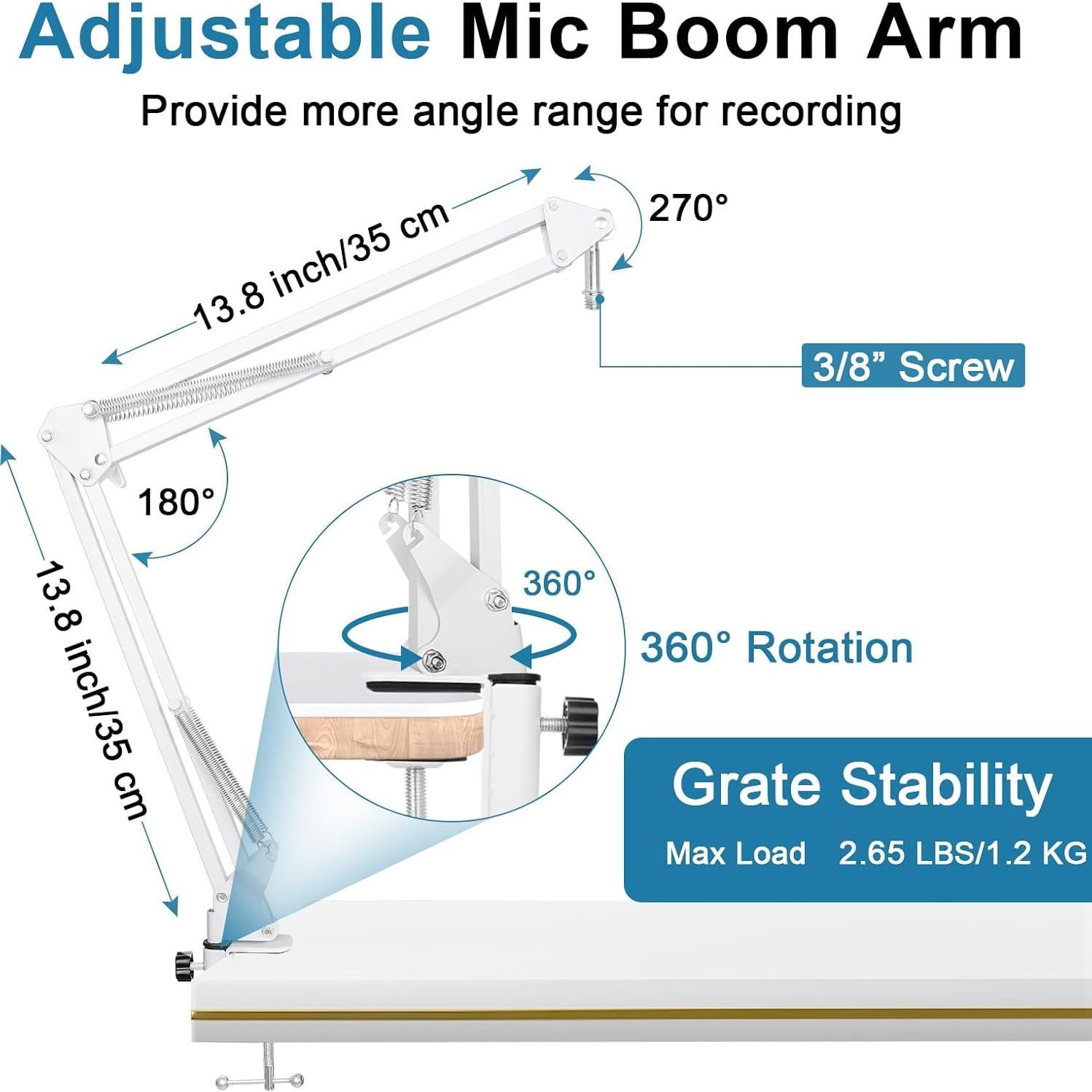 Brazo de Boom Ajustable Hyperx Quadcast S Blanco con Filtro Pop