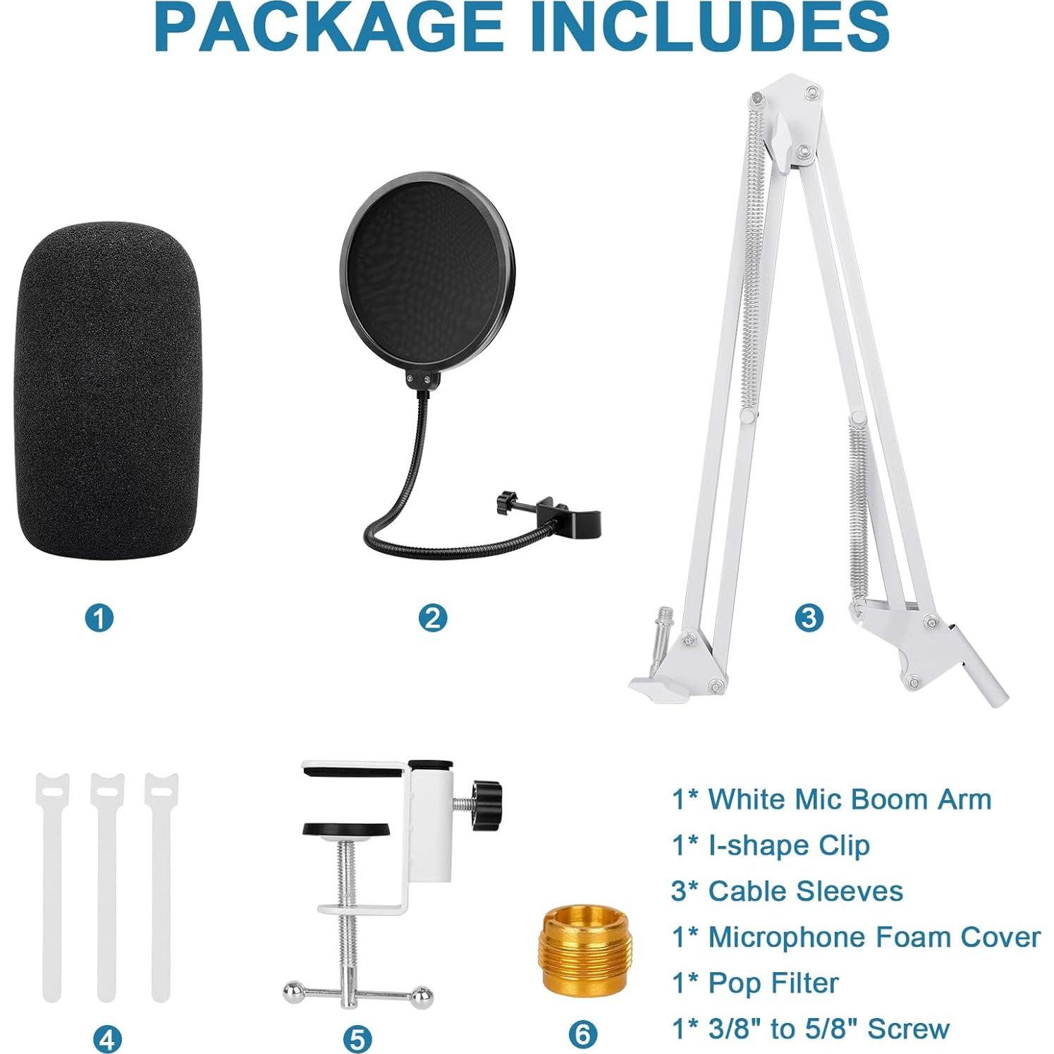 Brazo de Boom Ajustable Hyperx Quadcast S Blanco con Filtro Pop