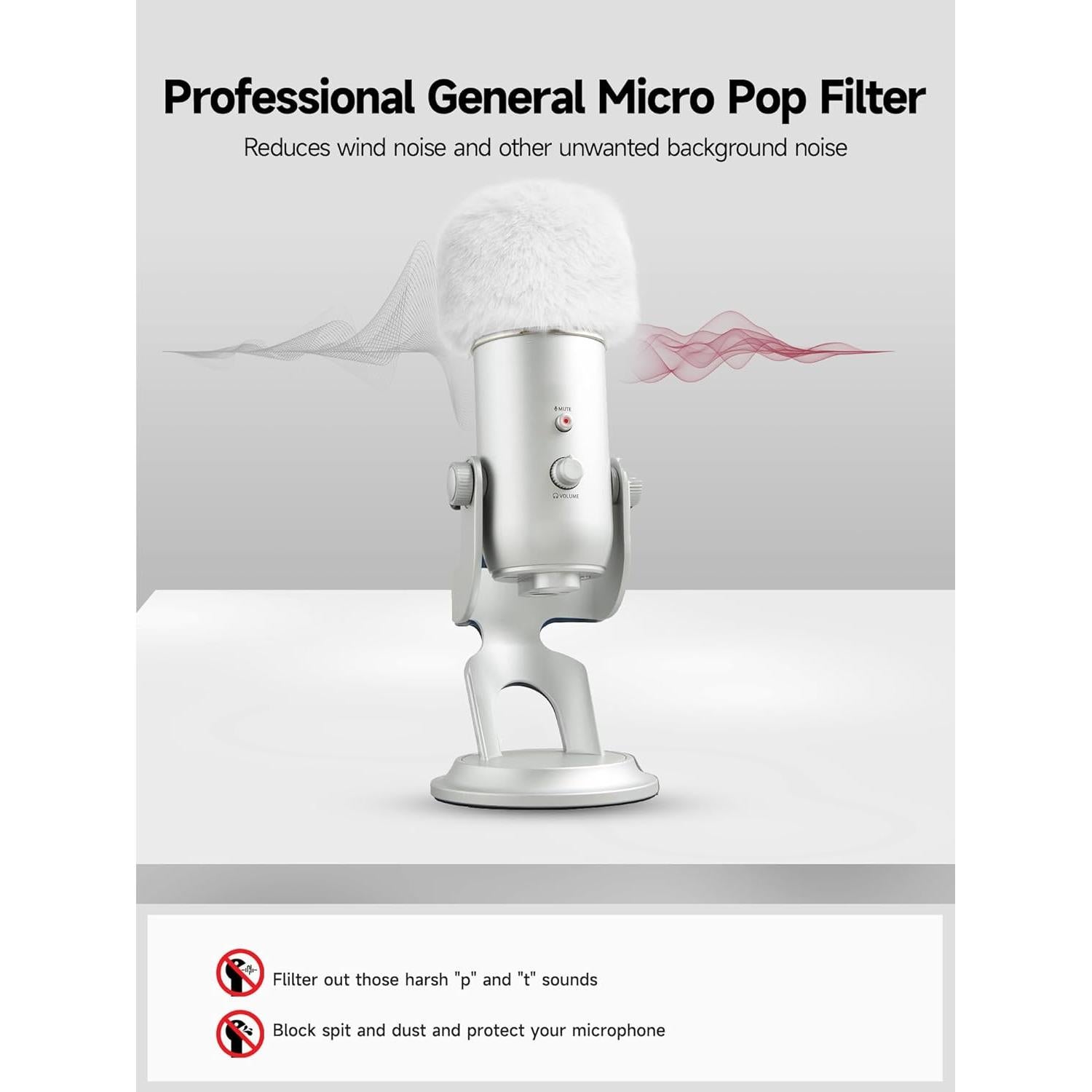 Filtro Pop Muff de Viento Peludo Blanco para Blue Yeti