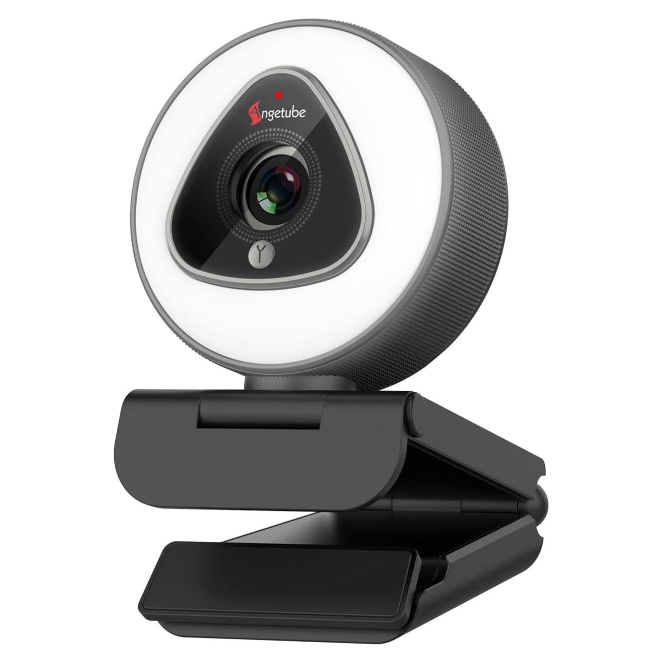 Cámara Web Angetube 1080P con Luz de Anillo y Autofoco