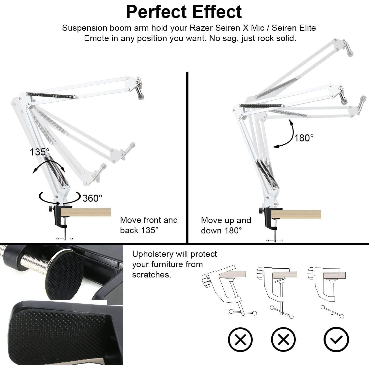 Brazo de Soporte para Micrófono Razer Seiren X Blanco con Filtro Antipop