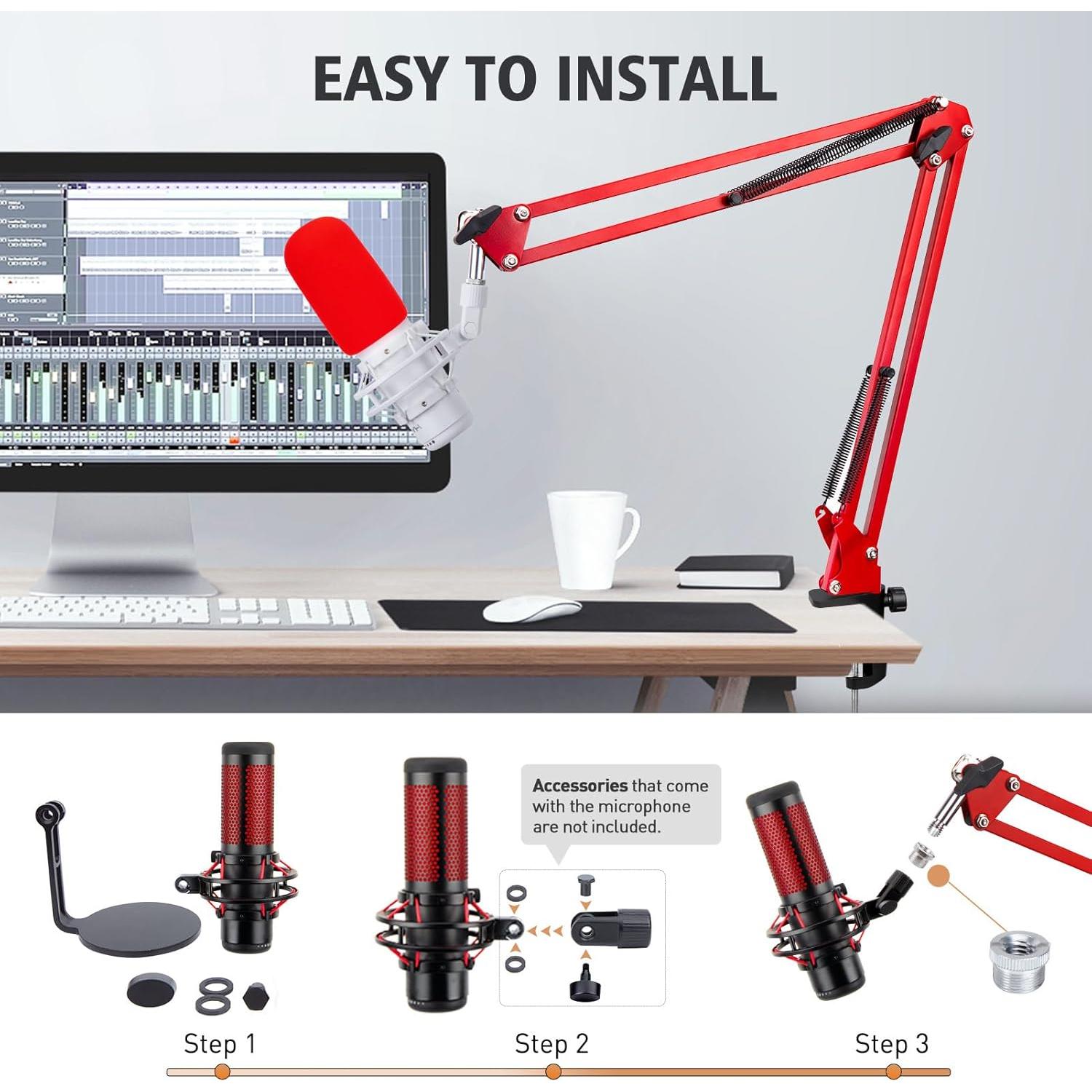 Brazo de Micrófono SUNMON Rojo para HyperX QuadCast con Filtro Pop