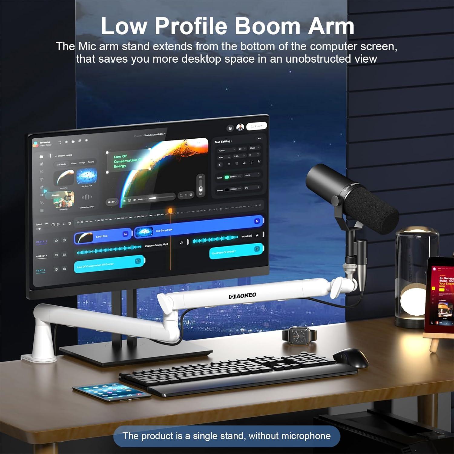 Brazo de Micrófono Aokeo AK-55 Ajustable Blanco 1.28 kg