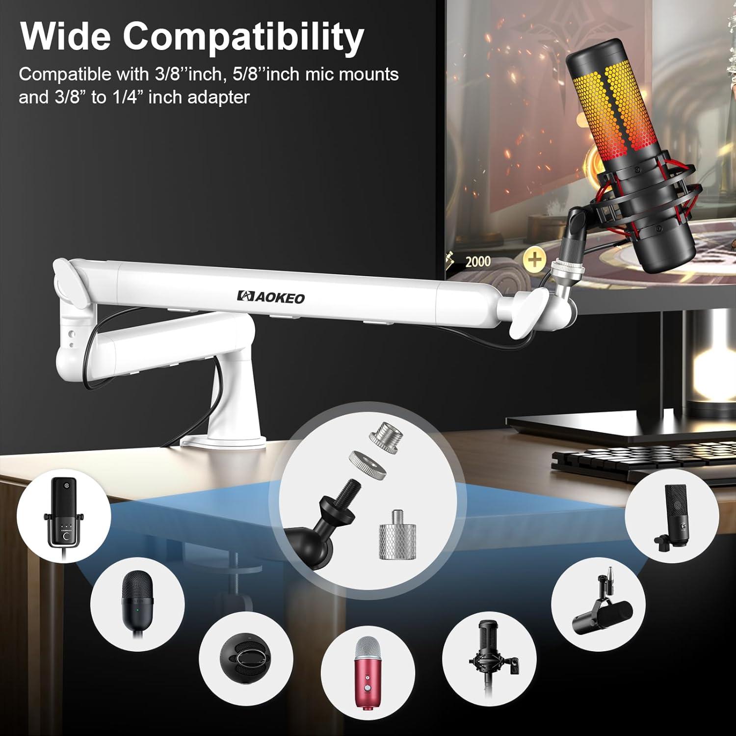 Brazo de Micrófono Aokeo AK-55 Ajustable Blanco 1.28 kg