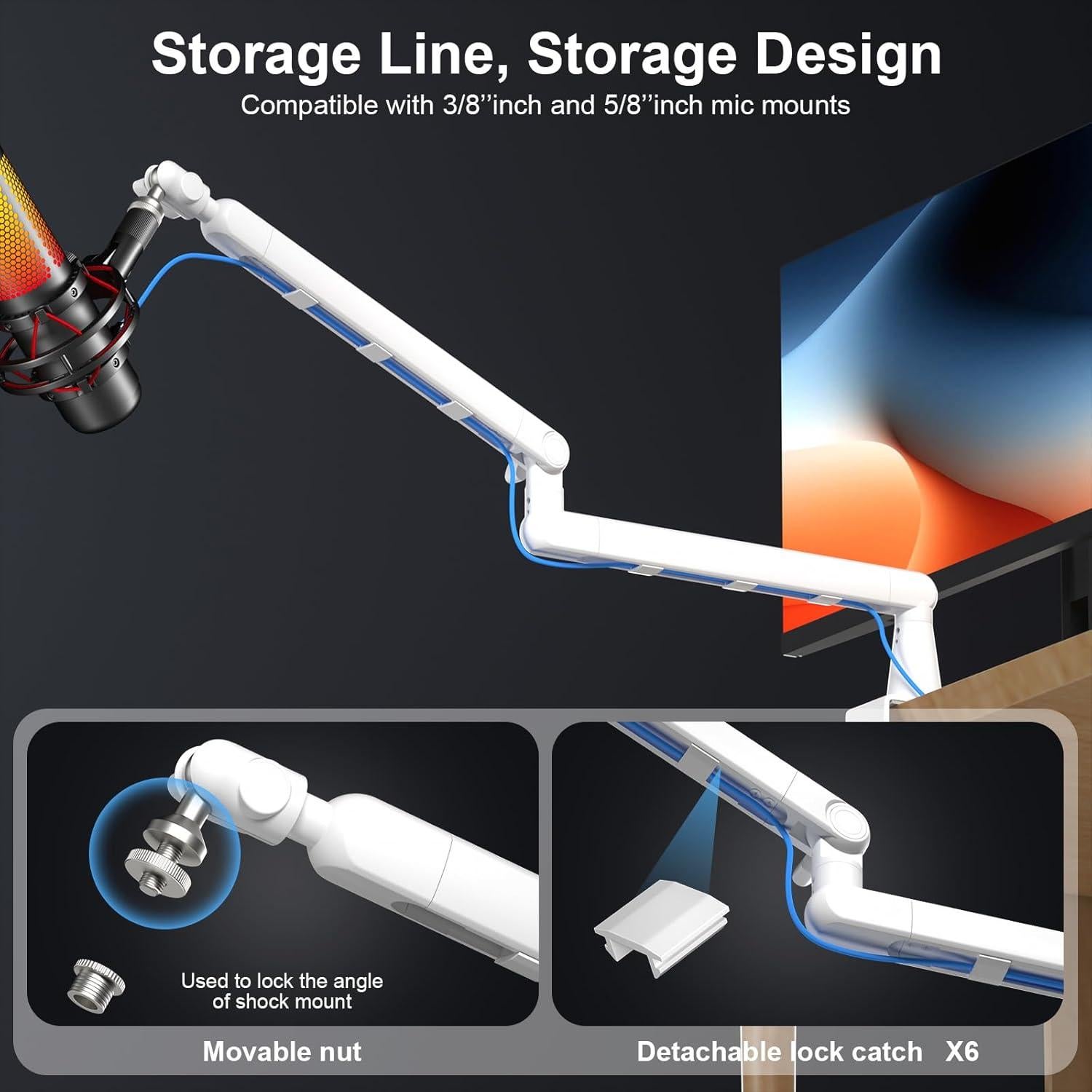 Brazo de Micrófono Aokeo AK-55 Ajustable Blanco 1.28 kg