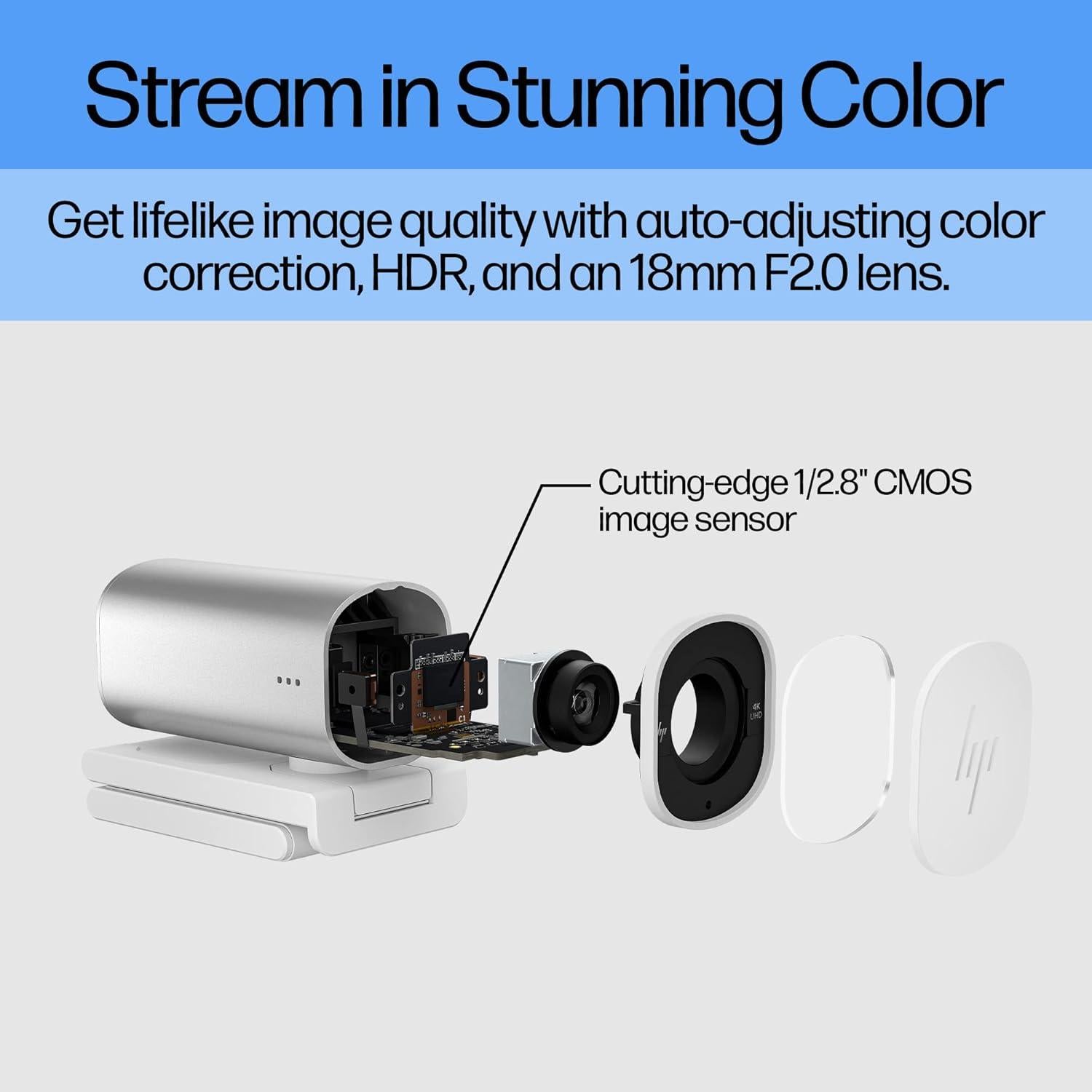 Webcam HP 960 4K Streaming - Cámara 30 FPS, Micrófonos Duales