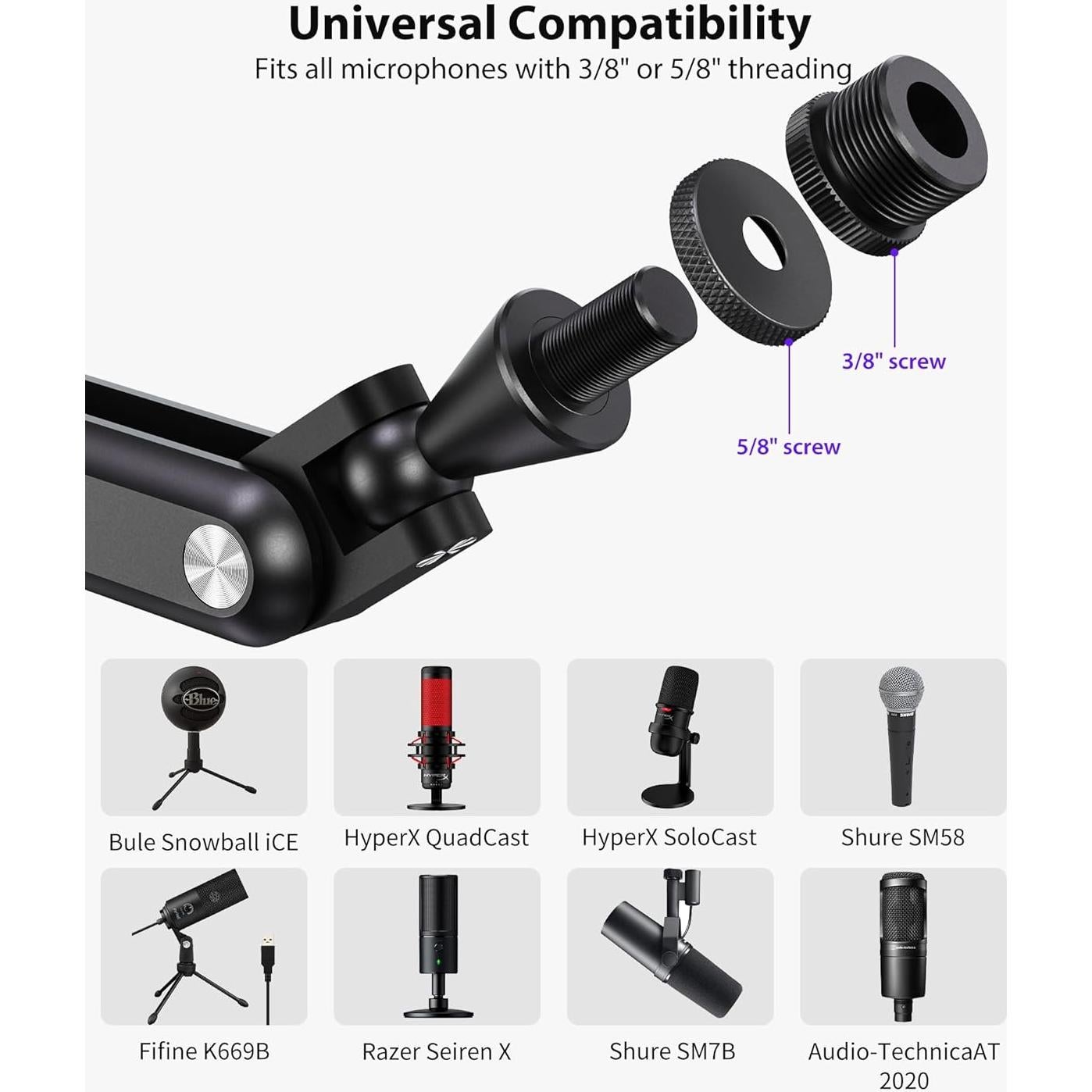 Brazo de Micrófono Ajustable KU XIU de Aluminio Negro 68 cm