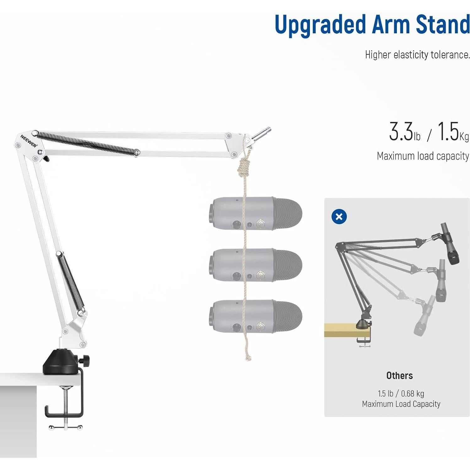 NEEWER Microphone Arm Stand, Suspension Boom Scissor Microphone Arm Stand with 3/8 Inch to 5/8 Inch Screw and Cable Ties, Compatible with Blue Yeti Snowball Yeti X Quadcast etc. Max. Load 1.5 kg