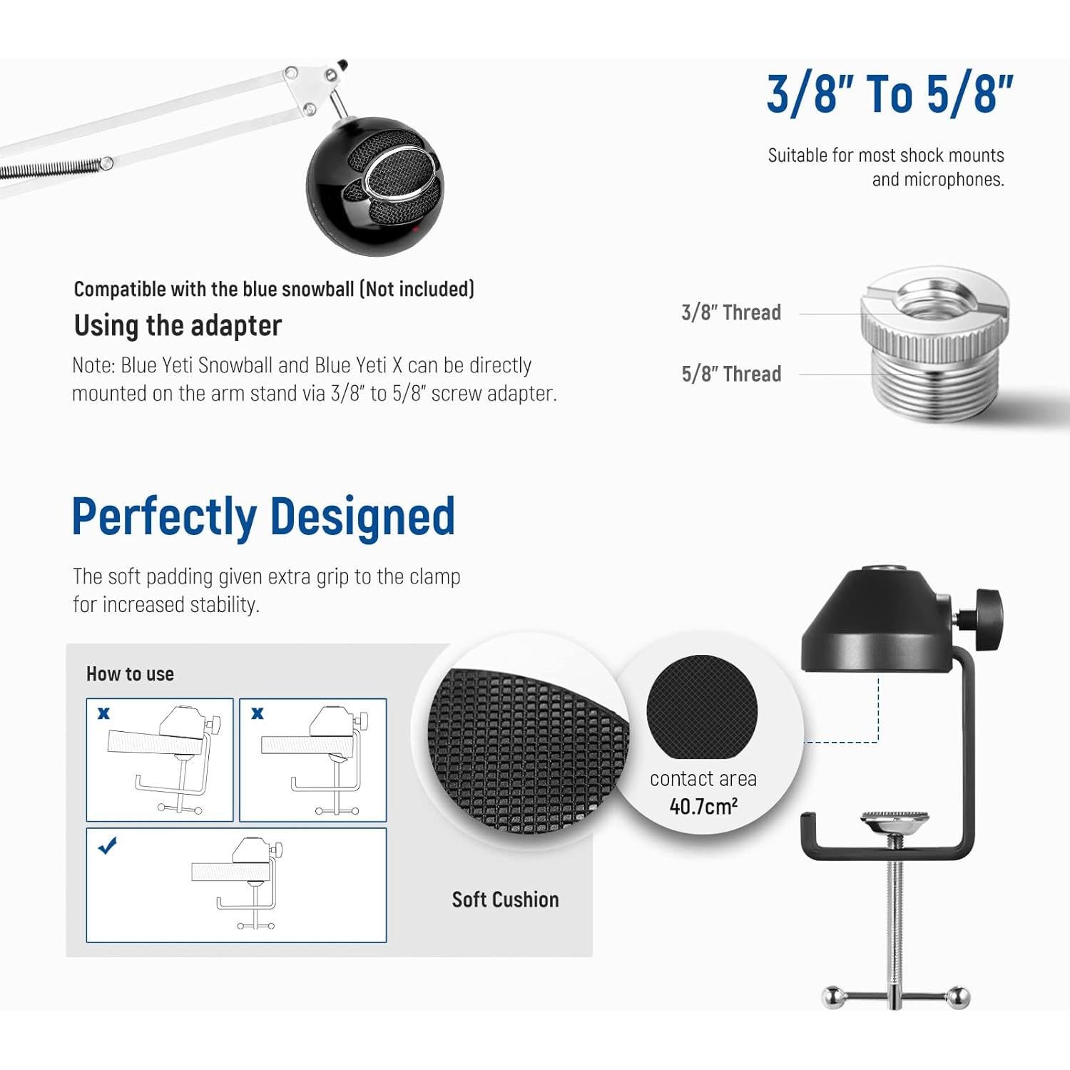 NEEWER Microphone Arm Stand, Suspension Boom Scissor Microphone Arm Stand with 3/8 Inch to 5/8 Inch Screw and Cable Ties, Compatible with Blue Yeti Snowball Yeti X Quadcast etc. Max. Load 1.5 kg