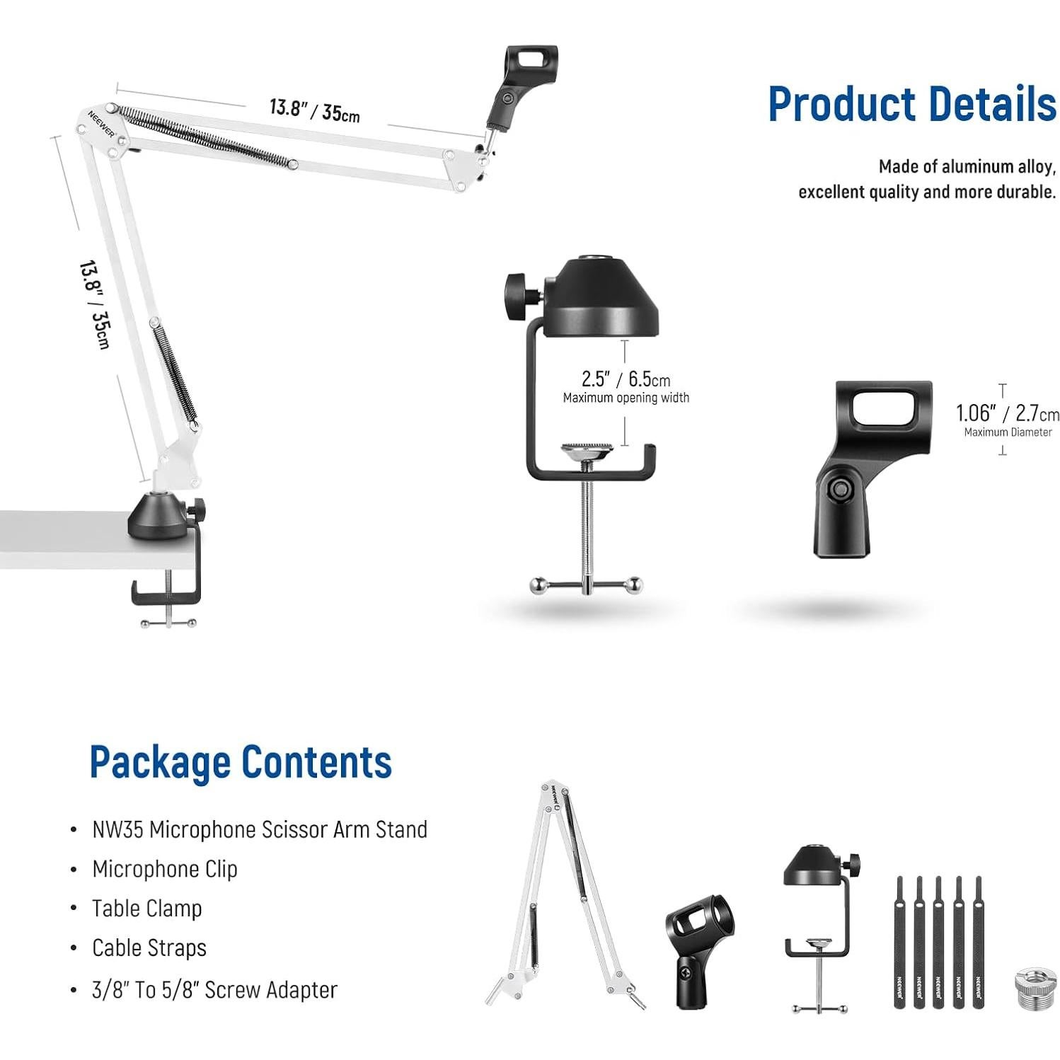 NEEWER Microphone Arm Stand, Suspension Boom Scissor Microphone Arm Stand with 3/8 Inch to 5/8 Inch Screw and Cable Ties, Compatible with Blue Yeti Snowball Yeti X Quadcast etc. Max. Load 1.5 kg