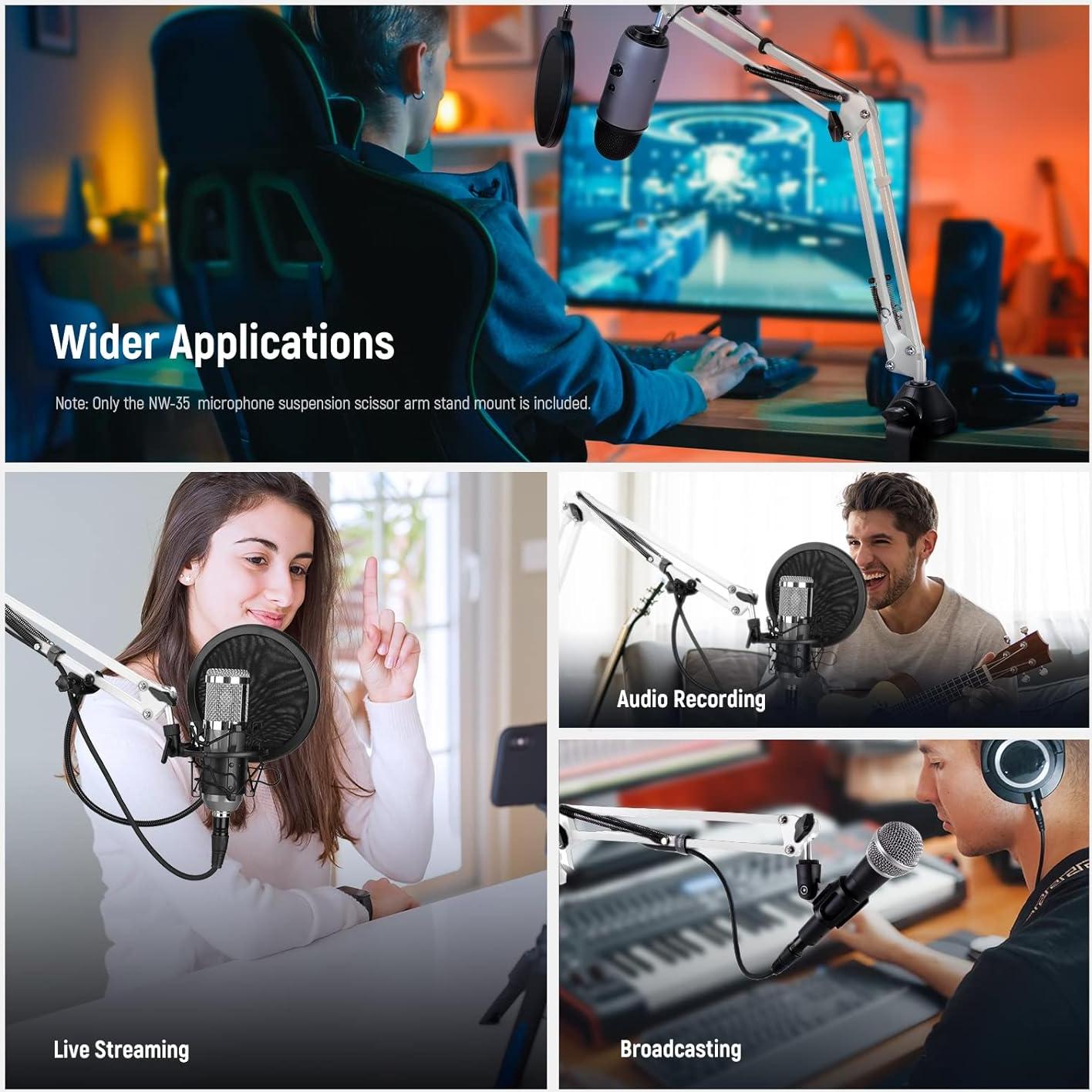 NEEWER Microphone Arm Stand, Suspension Boom Scissor Microphone Arm Stand with 3/8 Inch to 5/8 Inch Screw and Cable Ties, Compatible with Blue Yeti Snowball Yeti X Quadcast etc. Max. Load 1.5 kg