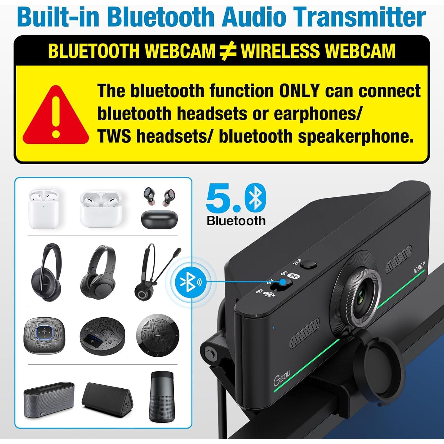 Cámara Web Gsou 1080P con Micrófono y Bluetooth - HD