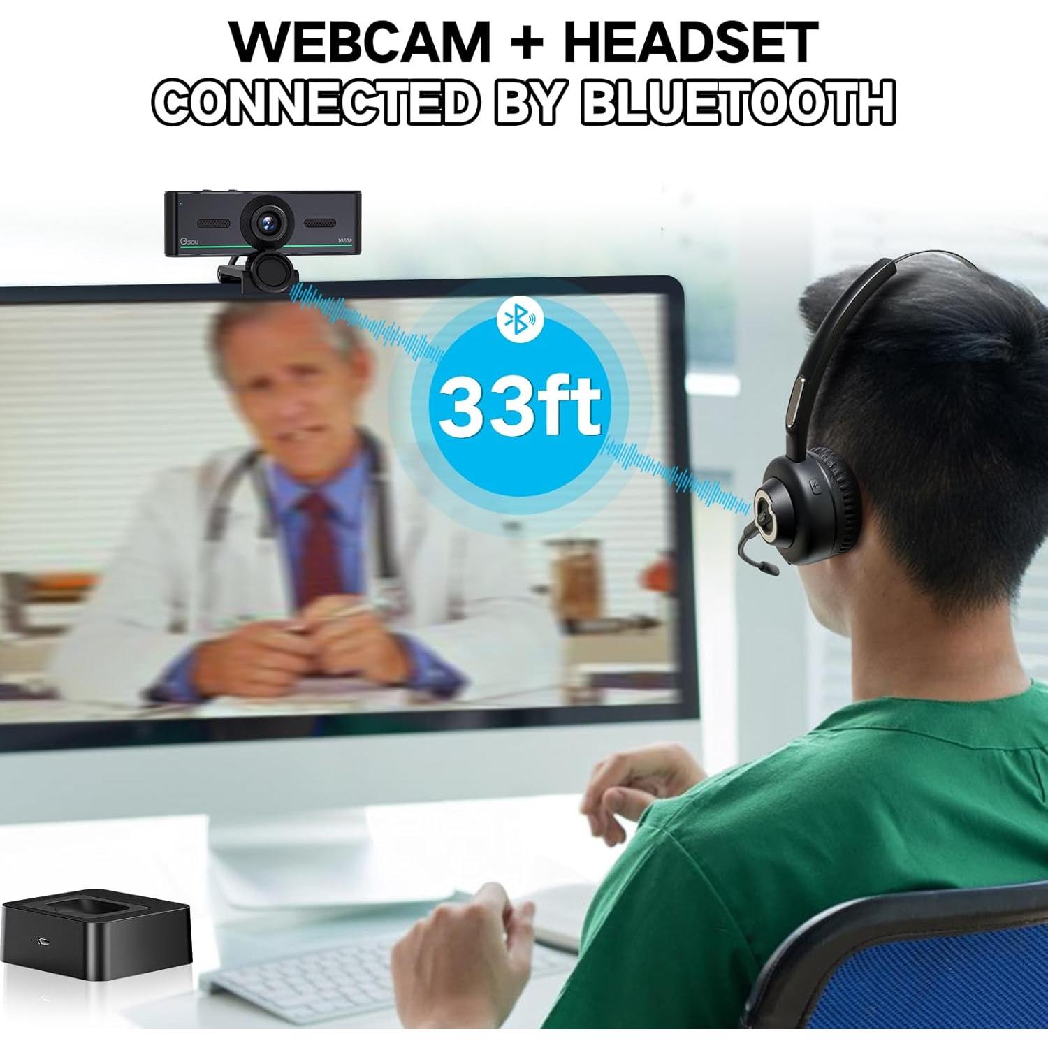 Cámara Web Gsou 1080P con Micrófono y Bluetooth - HD