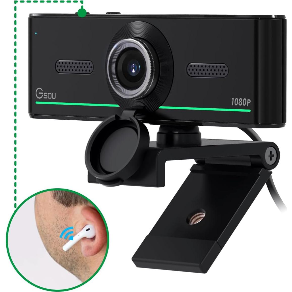 Cámara Web Gsou 1080P con Micrófono y Bluetooth - HD