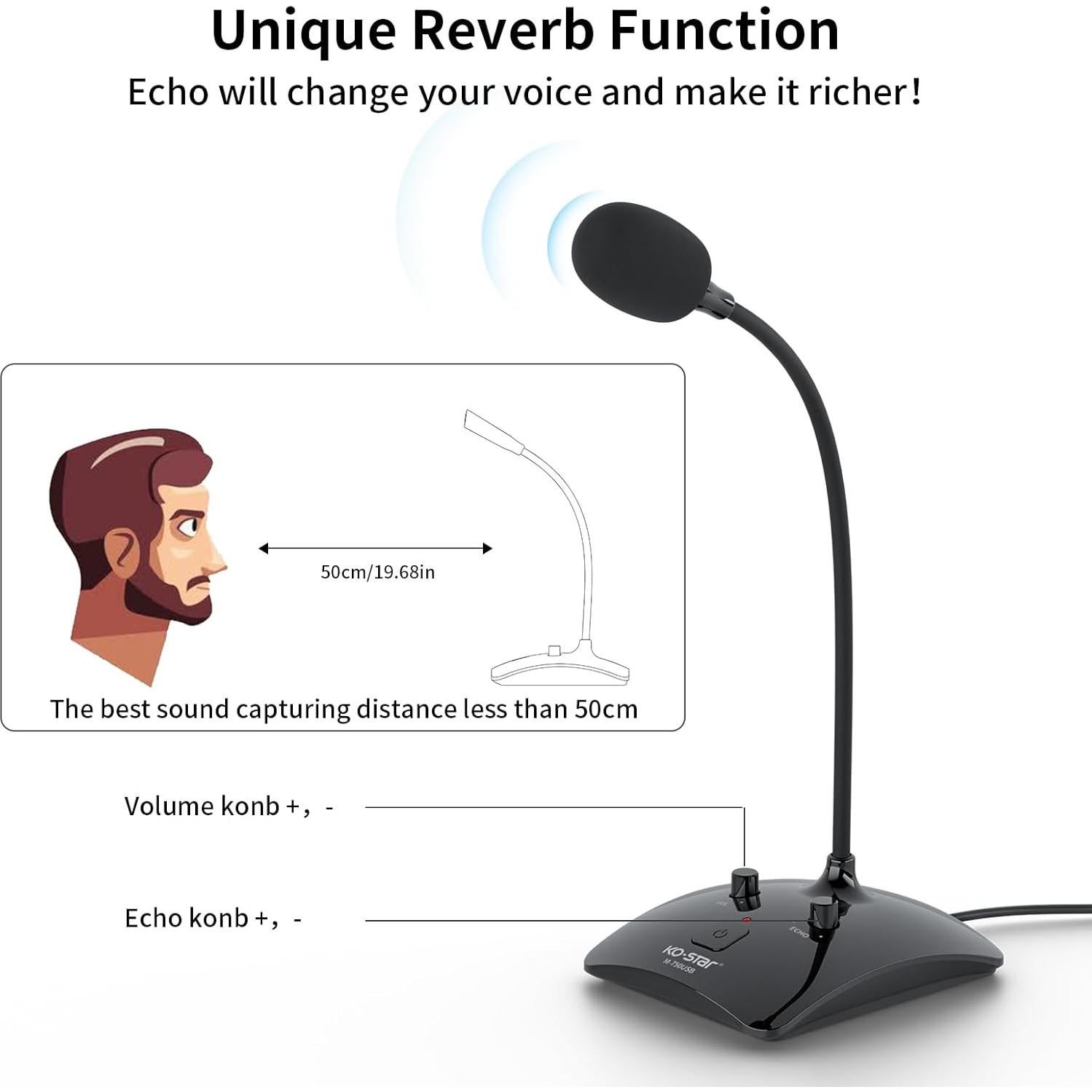 Micrófono de Condensador Omnidireccional KO-STAR USB Negro