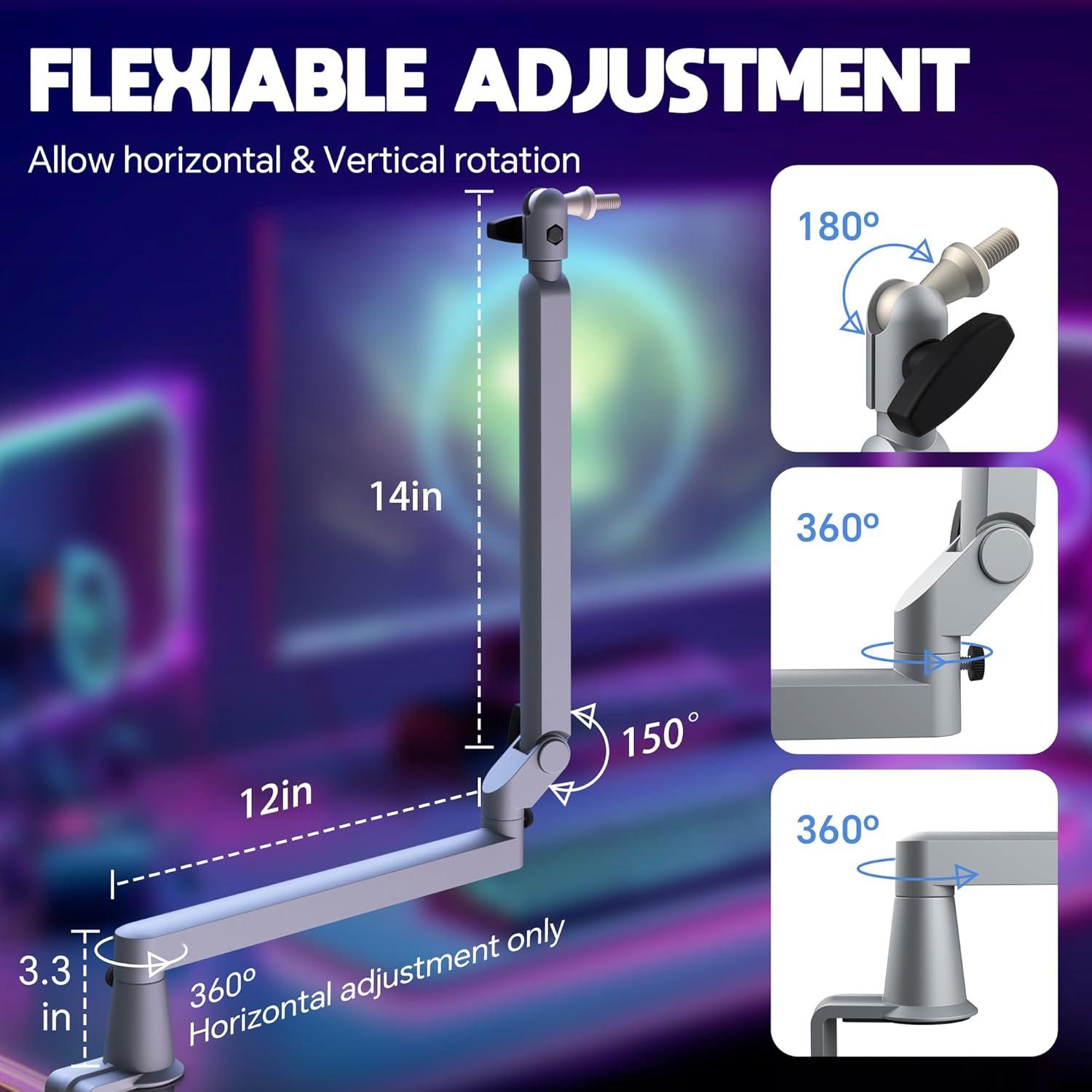 Brazo de Micrófono Ajustable AS17-GRIS para Blue Yeti y Shure