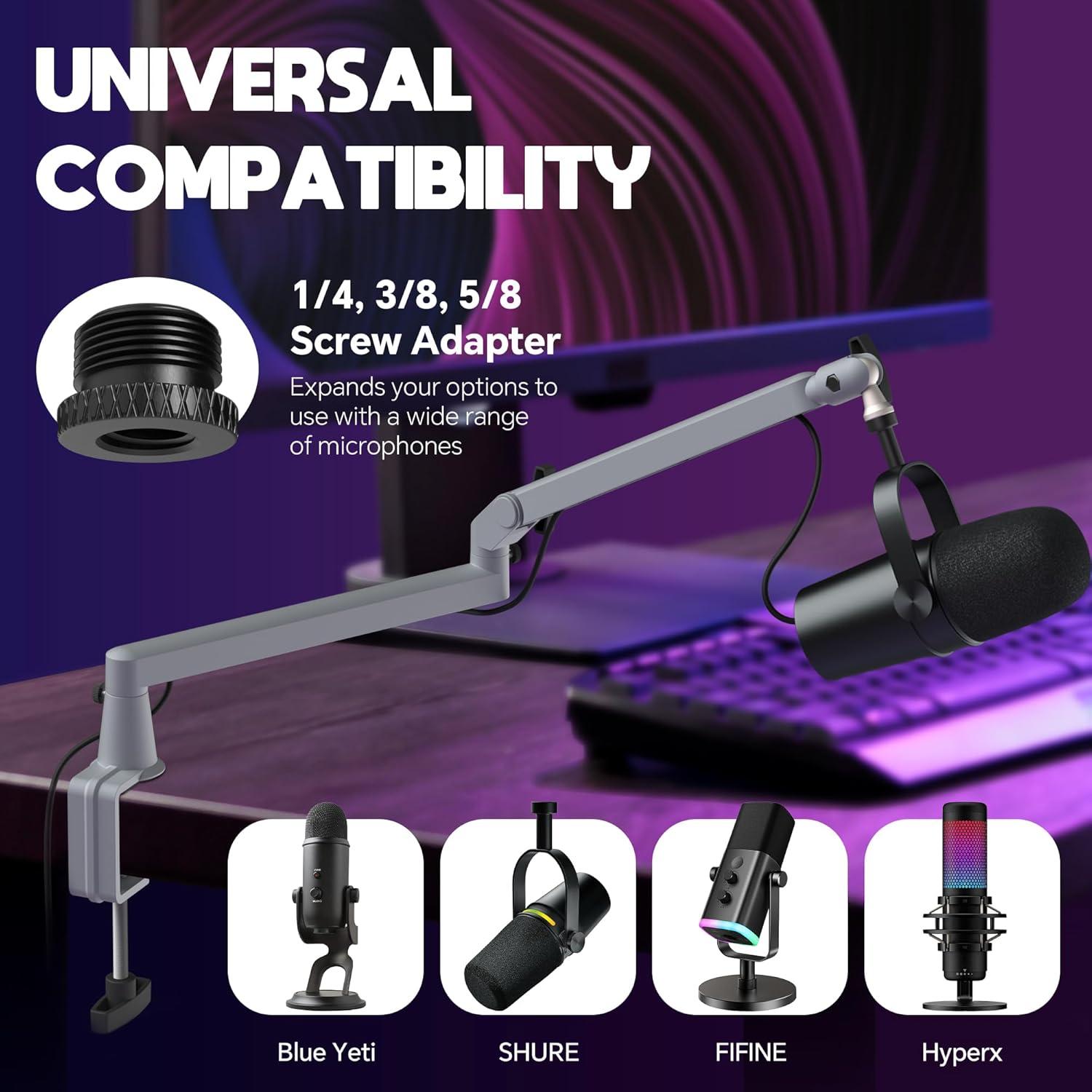 Brazo de Micrófono Ajustable AS17-GRIS para Blue Yeti y Shure