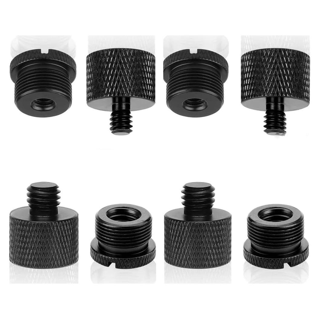 Kit de Adaptadores de Rosca para Micrófono 8 Pcs Aluminio Negro