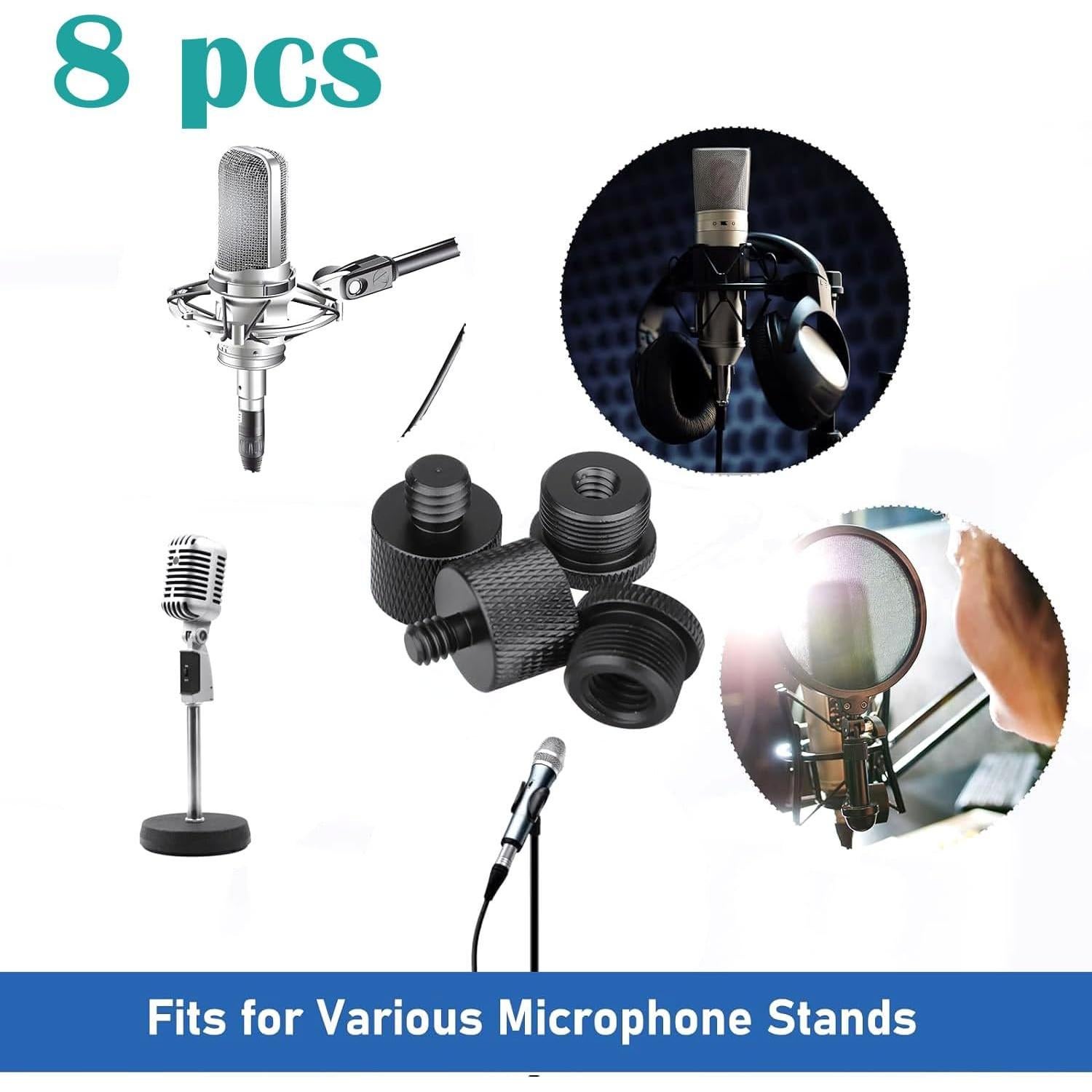Kit de Adaptadores de Rosca para Micrófono 8 Pcs Aluminio Negro