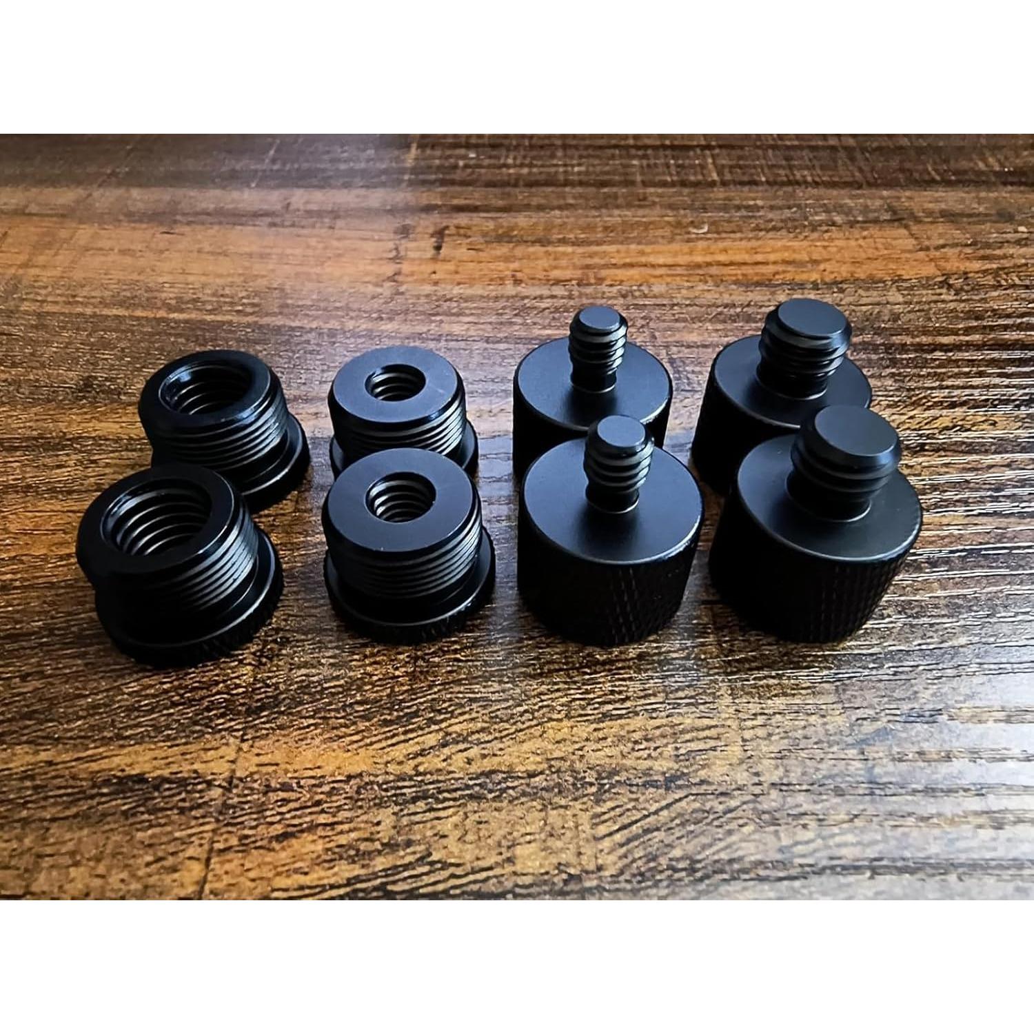 Kit de Adaptadores de Rosca para Micrófono 8 Pcs Aluminio Negro