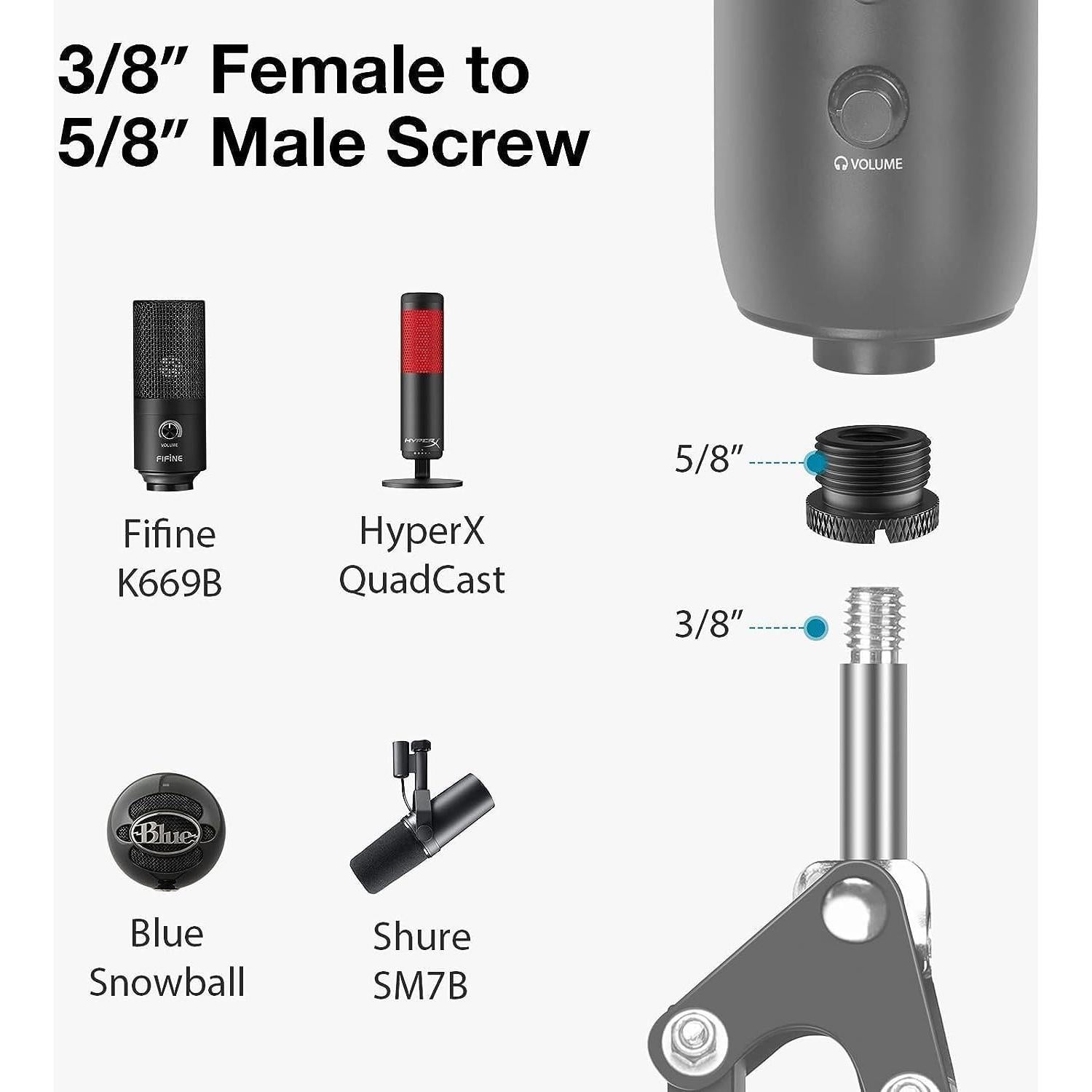 Kit de Adaptadores de Rosca para Micrófono 8 Pcs Aluminio Negro