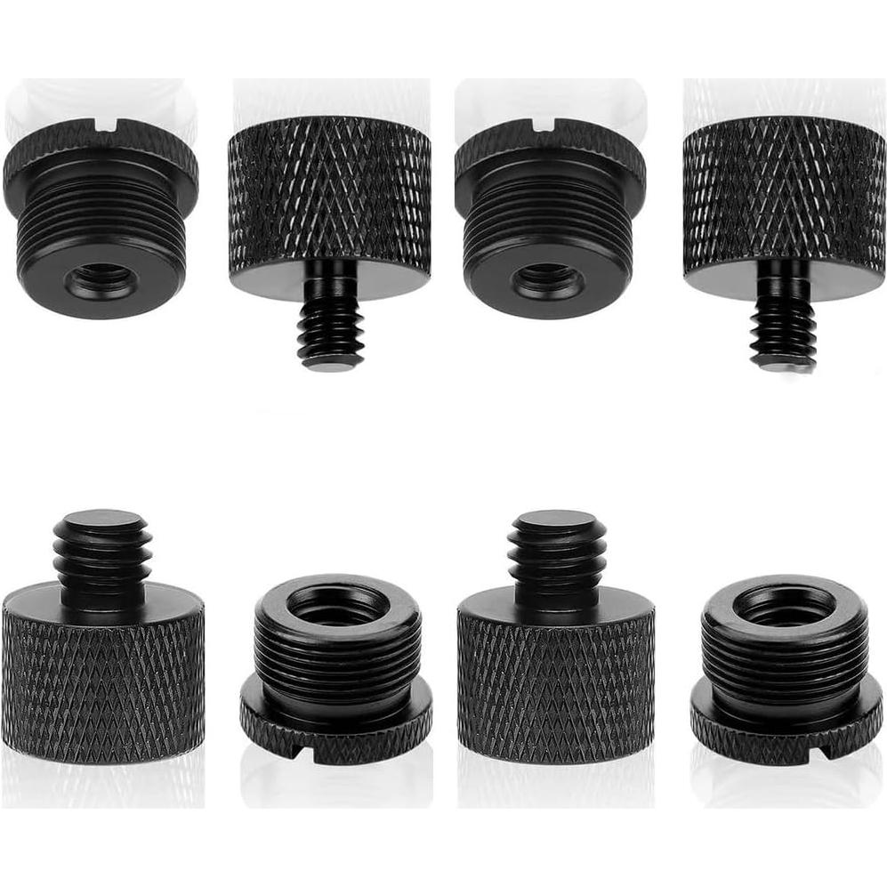 Kit de Adaptadores de Rosca para Micrófono 8 Pcs Aluminio Negro