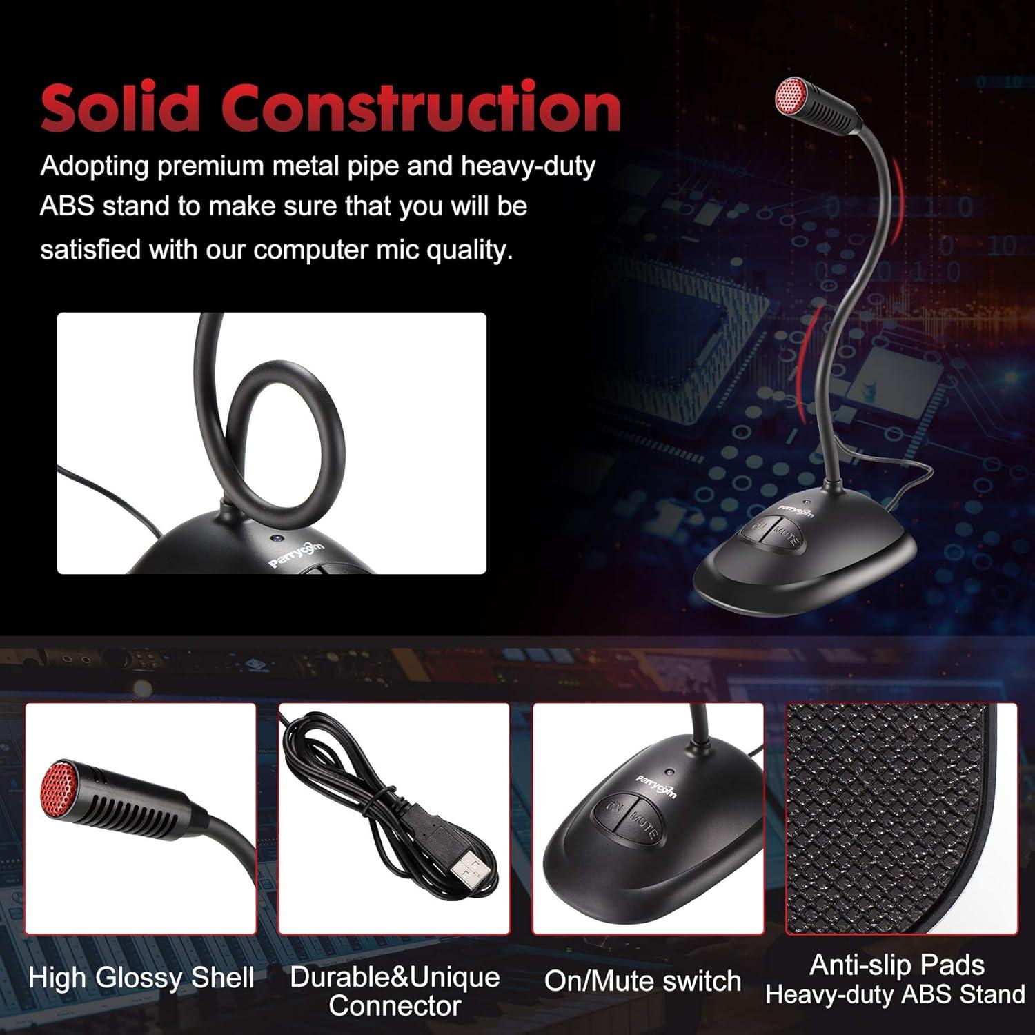 Micrófono USB Condensador Cardioide Perrycom MSD6 1.83m