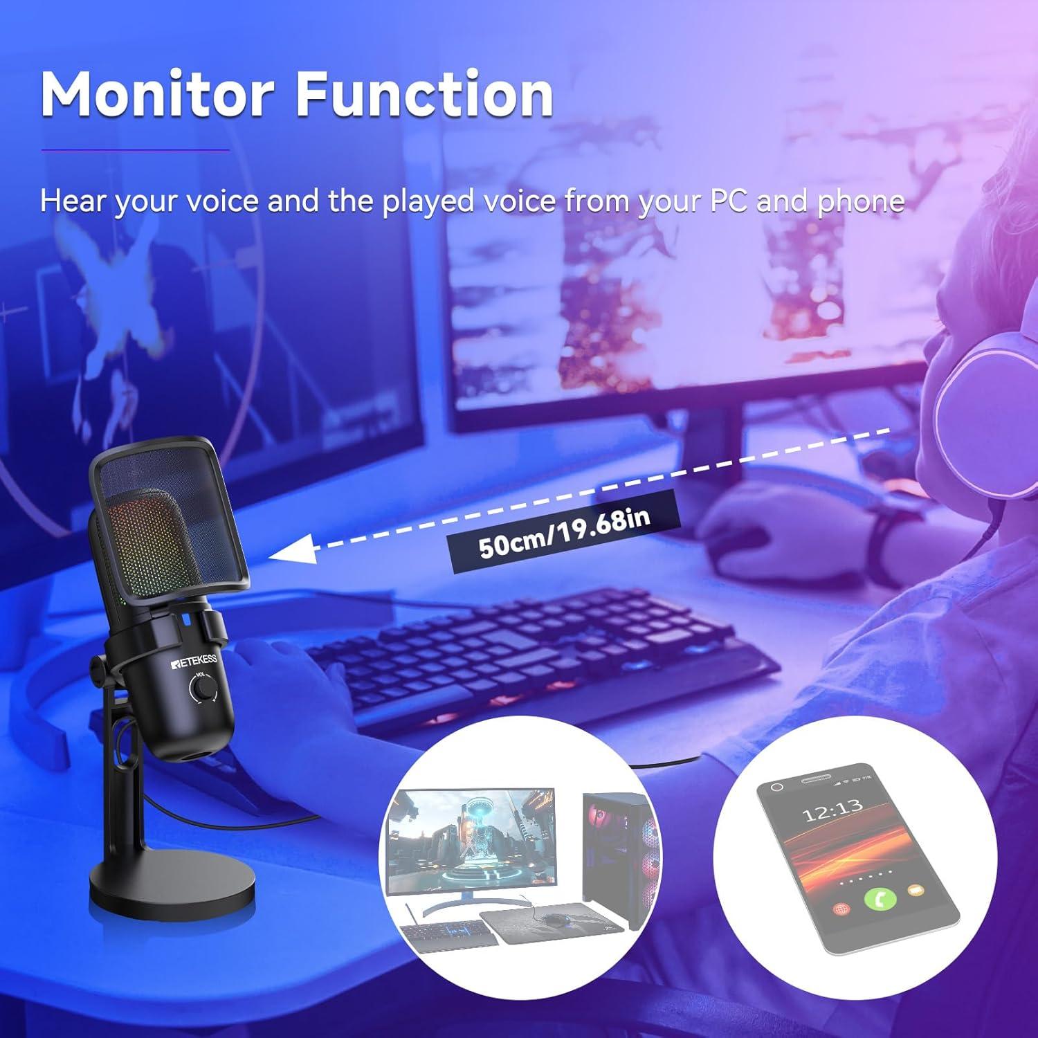 Micrófono de Condensador Retekess TG201 para Juegos y Streaming