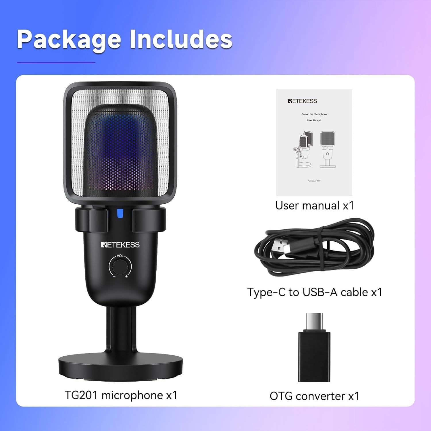 Micrófono de Condensador Retekess TG201 para Juegos y Streaming