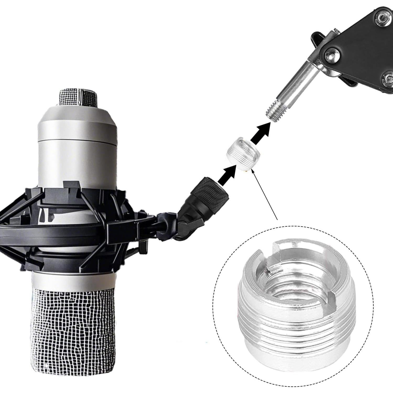 Adaptador Tornillo Micrófono 6 Pcs Plata 3/8" a 5/8"