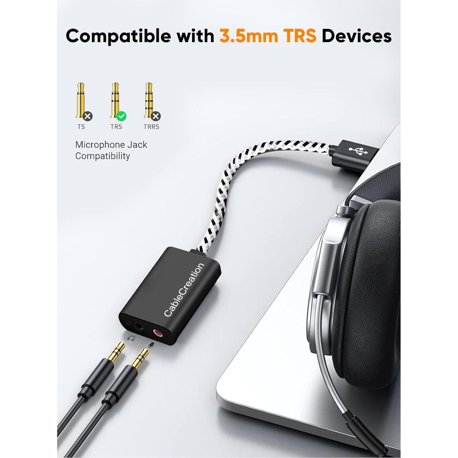 Adaptador de Audio USB CableCreation con Jack 3.5mm Negro