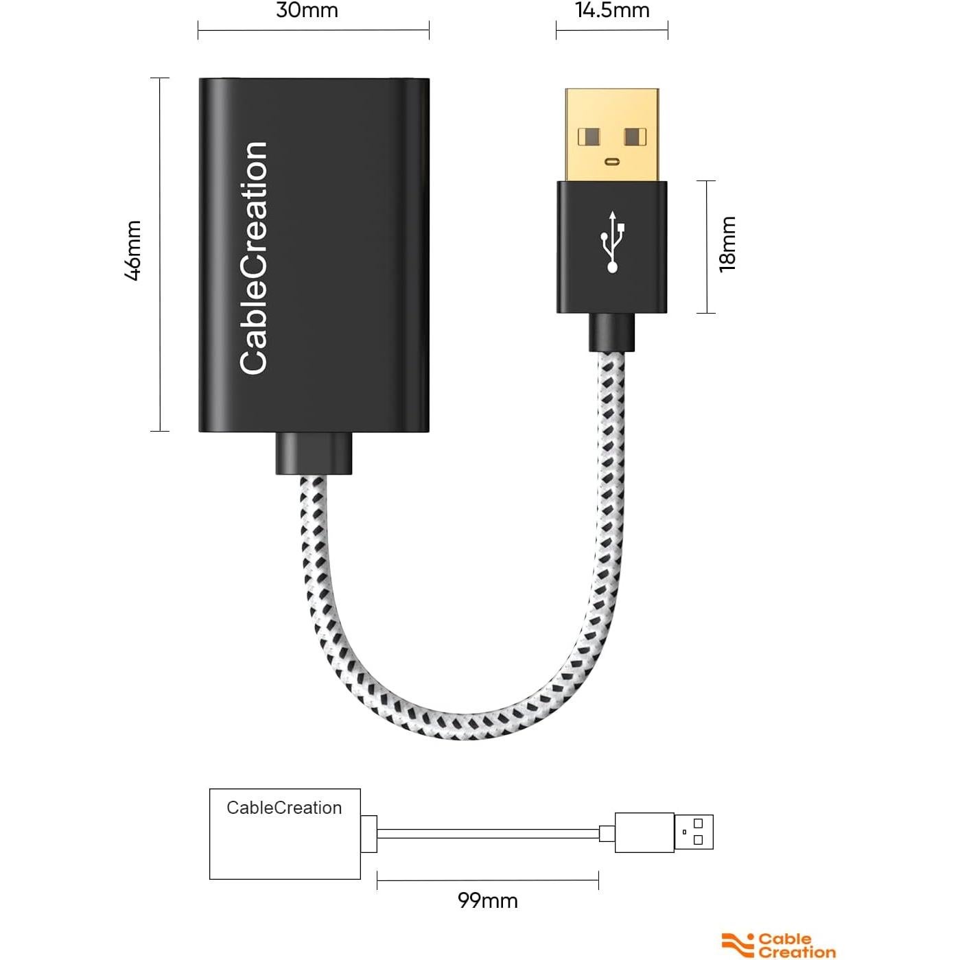 Adaptador de Audio USB CableCreation con Jack 3.5mm Negro