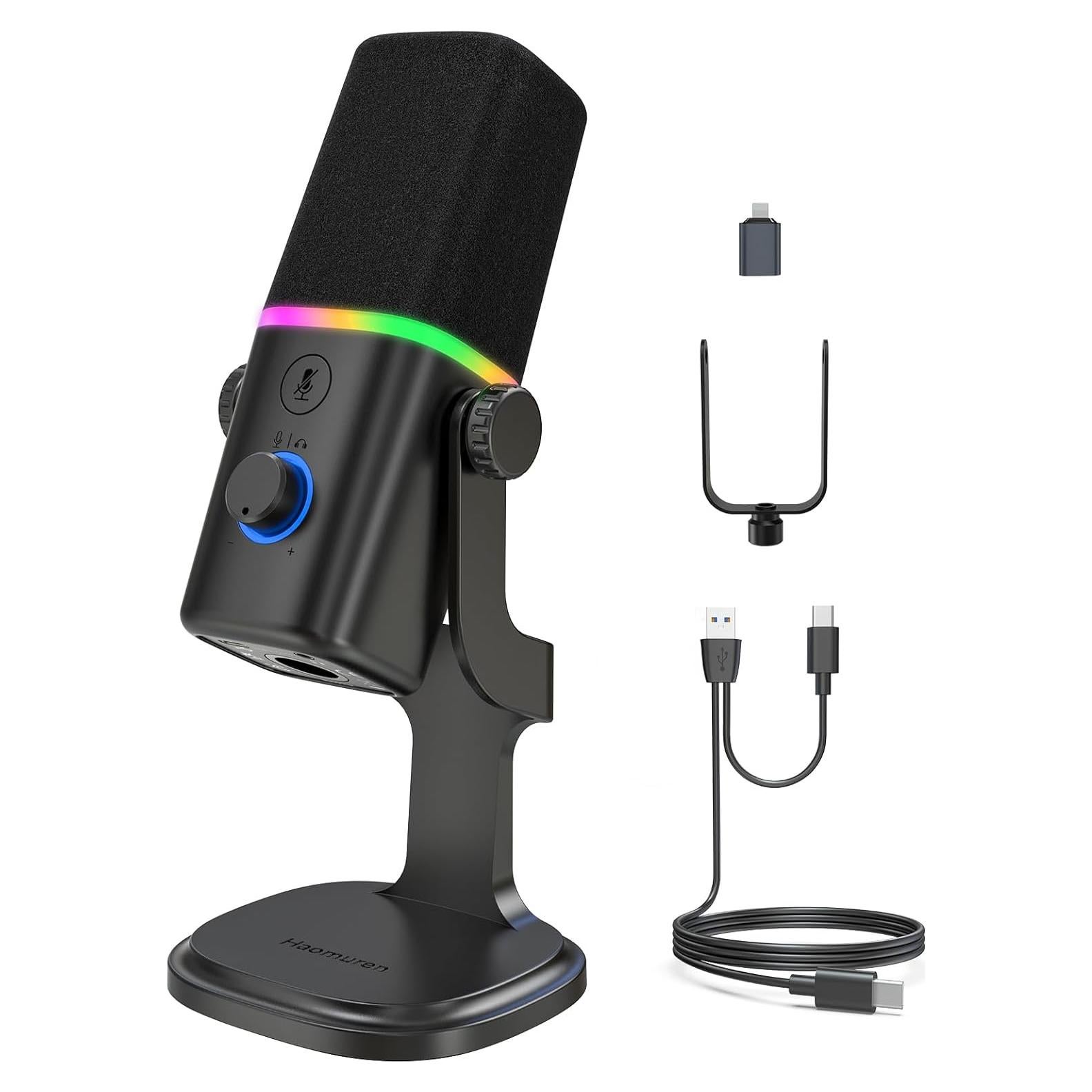 Micrófono Dinámico XLR/USB Haomuren KD8 con Luz RGB