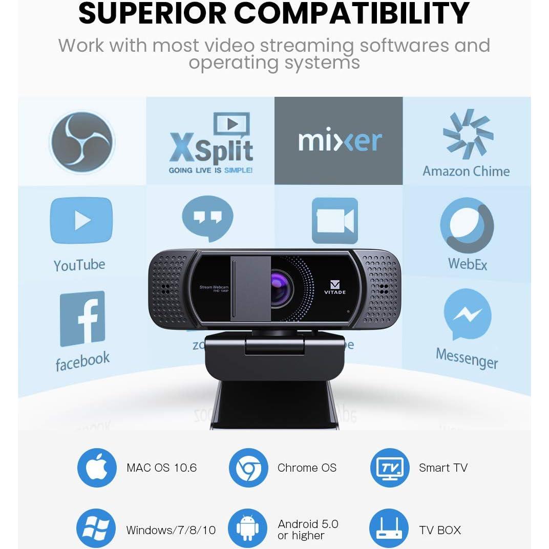 Cámara Web Vitade 672 1080P HD con Micrófono y Privacidad