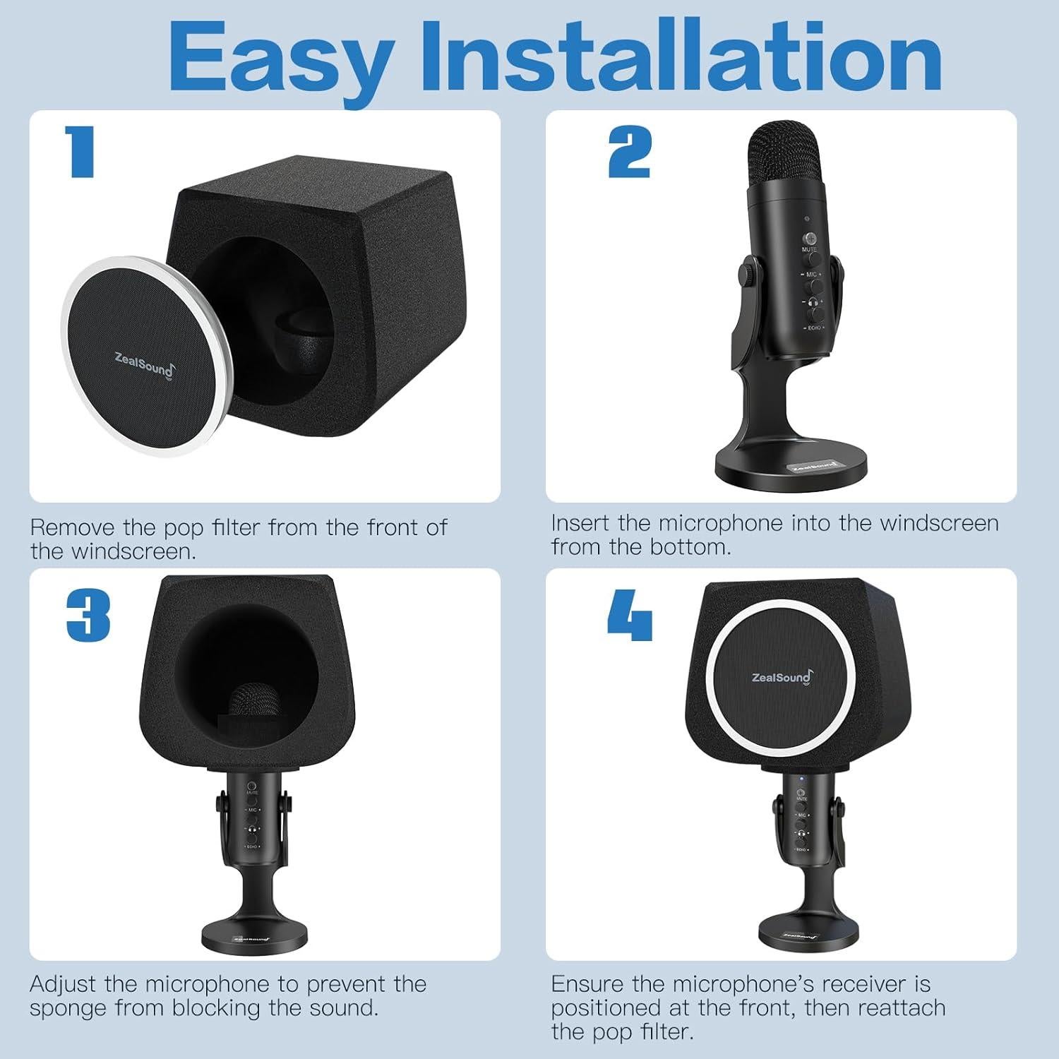 Escudo de Aislamiento de Micrófono ZealSound WS18 Negro