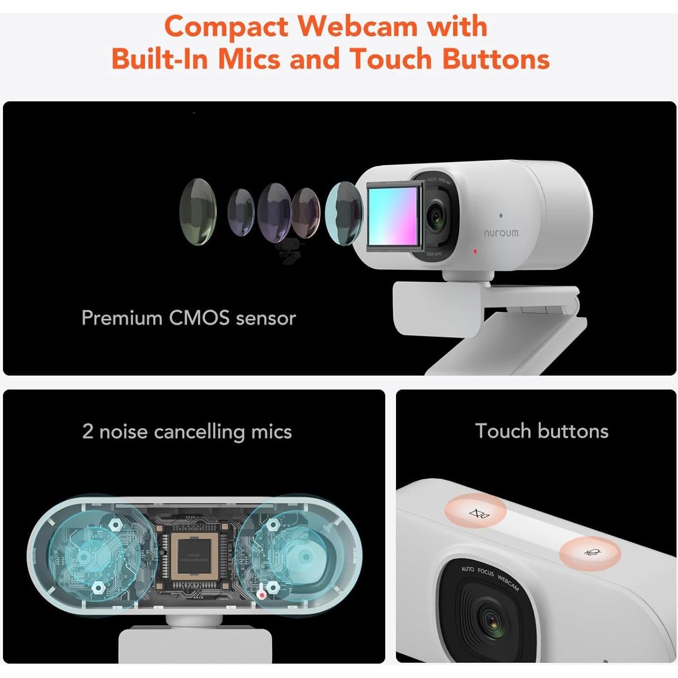 Cámara Web NUROUM V15AF 2K FHD con Autofoco y Micrófono