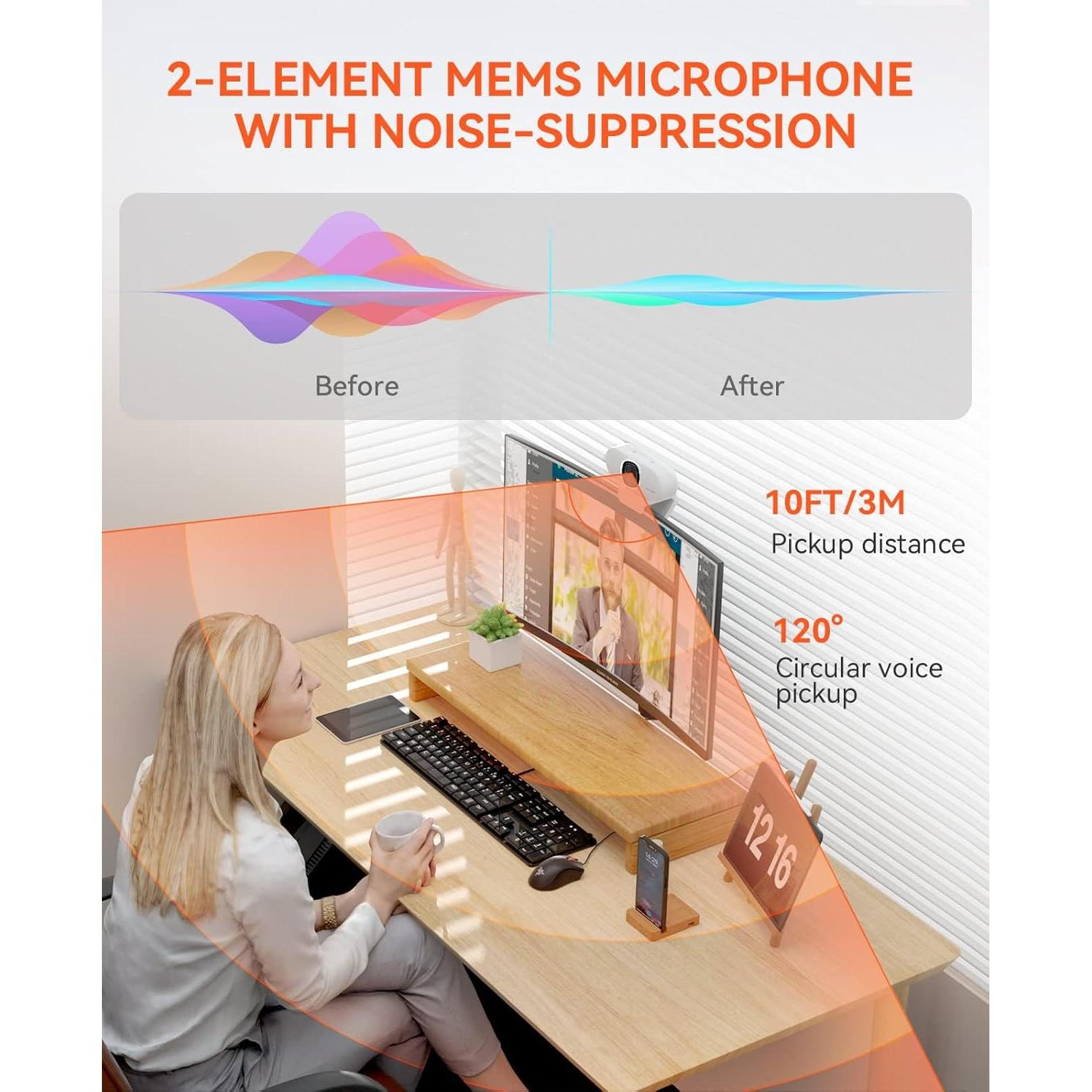 Cámara Web NUROUM V15AF 2K FHD con Autofoco y Micrófono