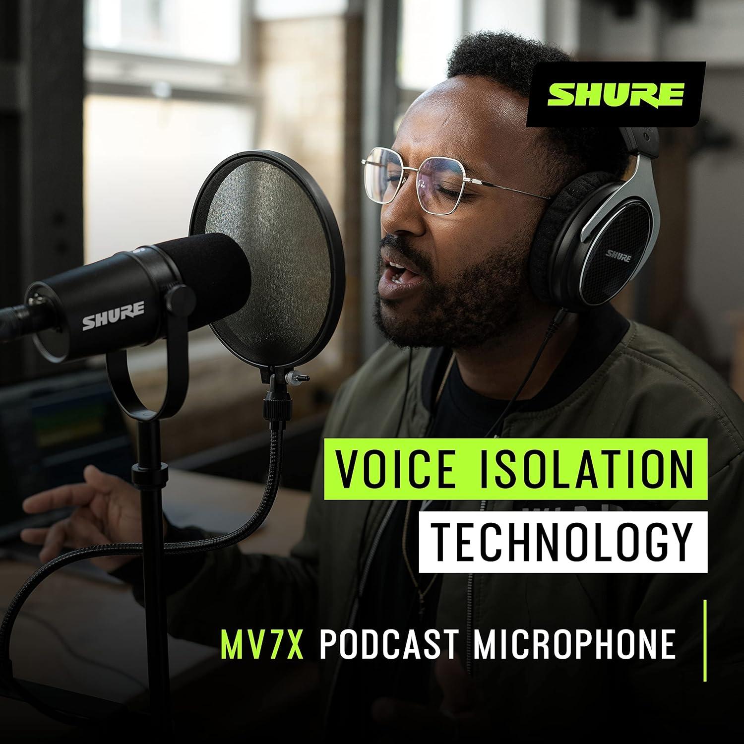 Micrófono Dinámico Shure MV7X XLR para Podcasting - Negro