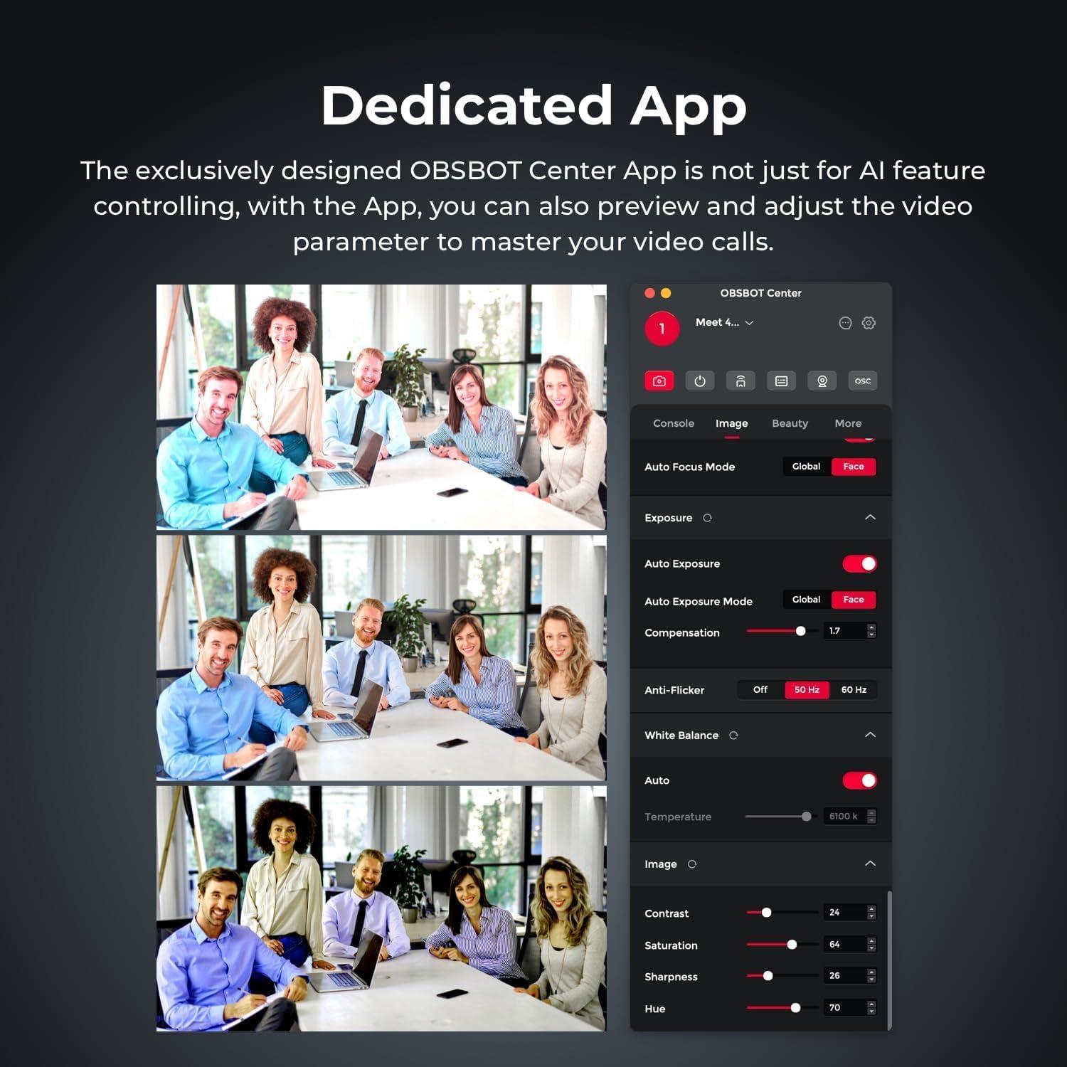 Cámara Web OBSBOT Meet 4K con IA, Enfoque Automático y HDR