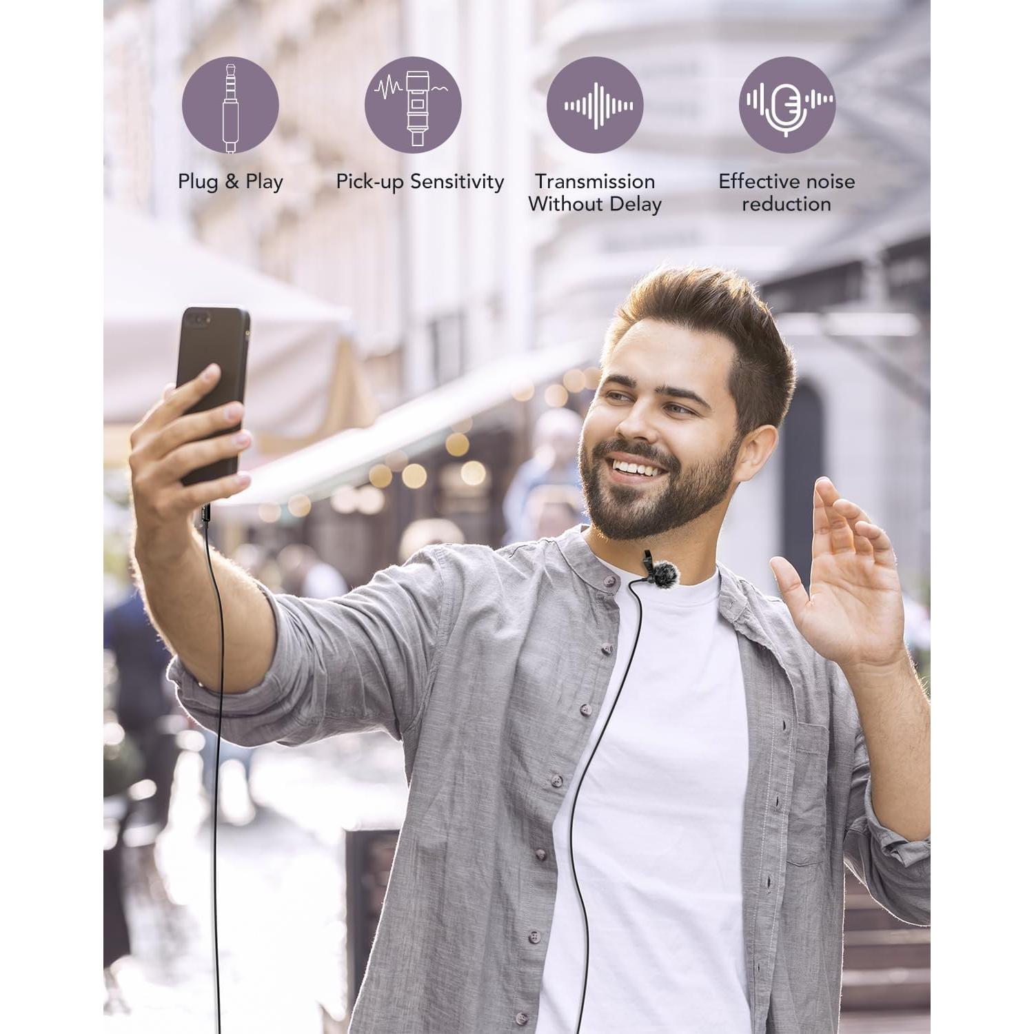 Micrófono Lavalier PoP voice 4.5m para Smartphone y Cámara