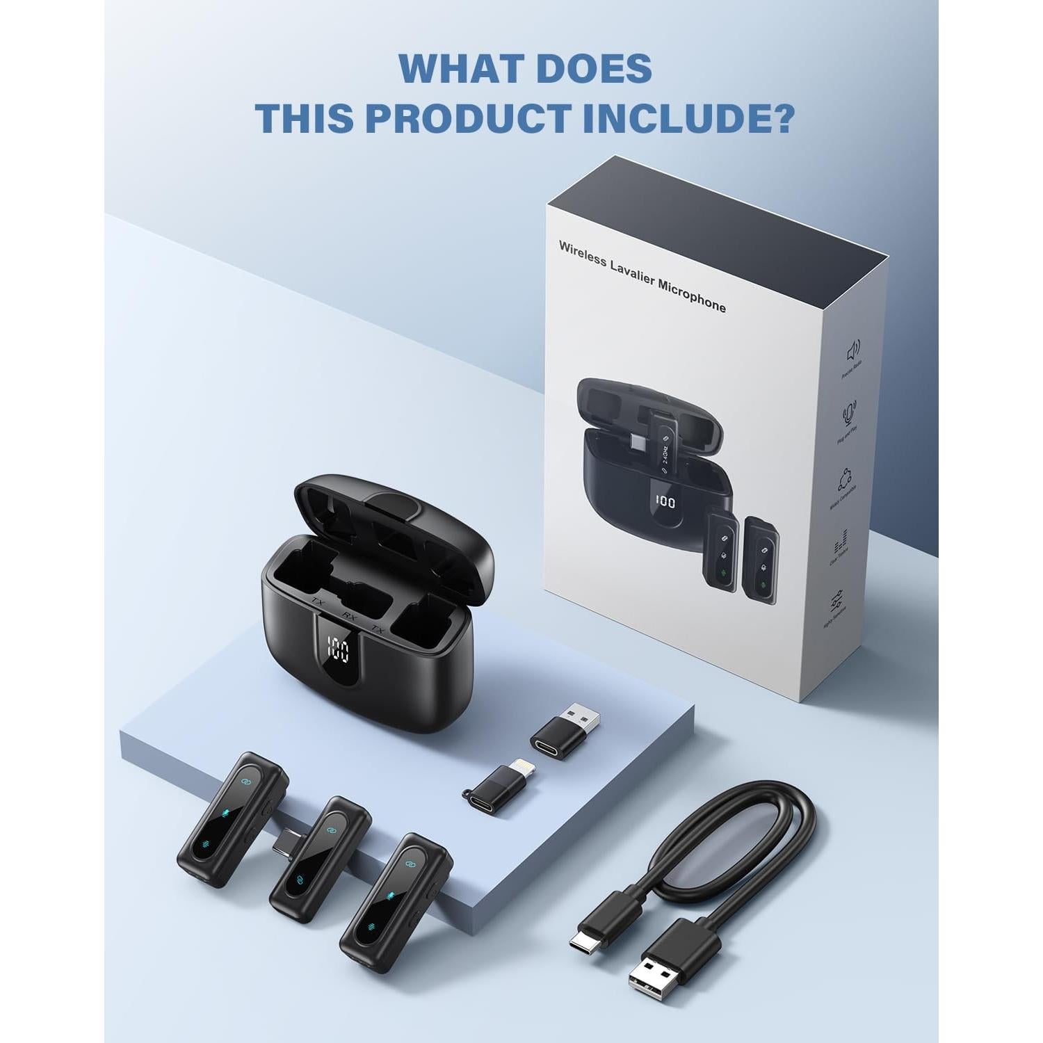 Micrófono Lavalier Inalámbrico WARM BOX USB-C 24H Batería