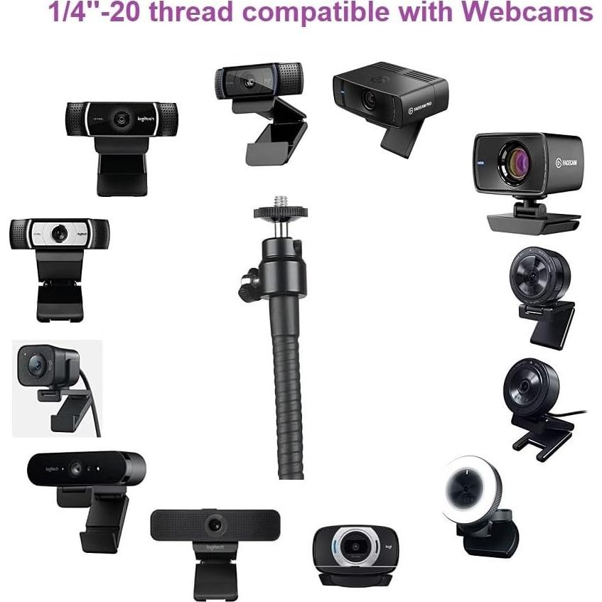 AceTaken 24-Inch Webcam Clamp Mount, Webcam Swivel Stand Holder with Headphone Hook Compatible with Logitech StreamCam C920 C930 C922 C925 C615 Brio 4K webcams - 1/4''-20 Interface
