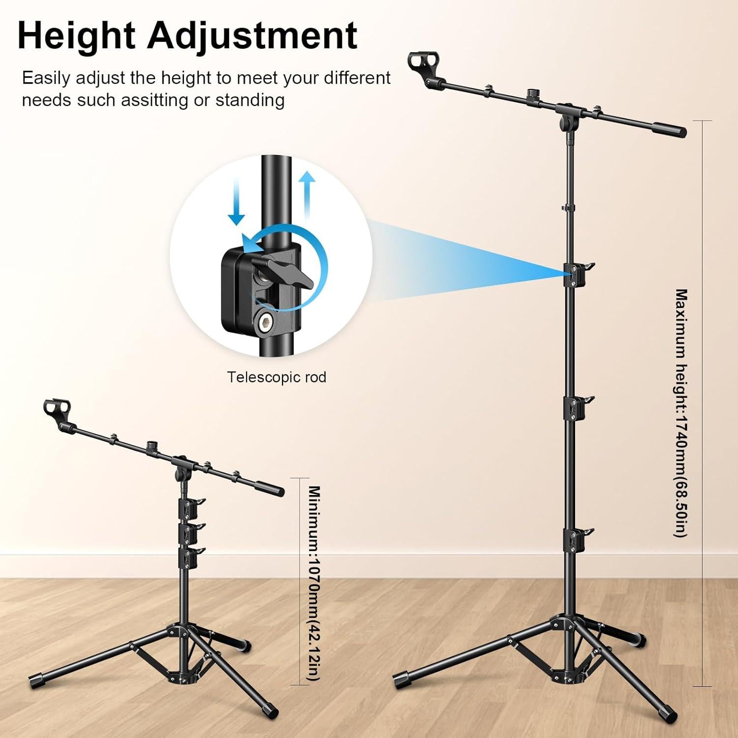Soporte de Micrófono Ajustable M-2 con Brazo de Trípode y Clips