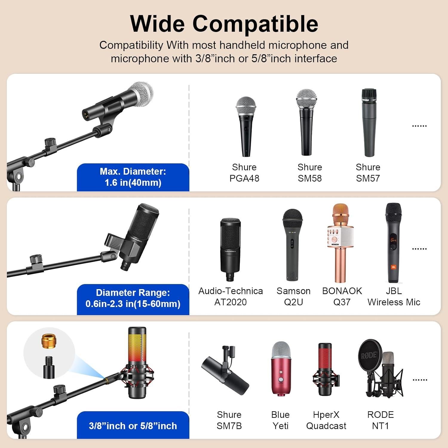 Soporte de Micrófono Ajustable M-2 con Brazo de Trípode y Clips