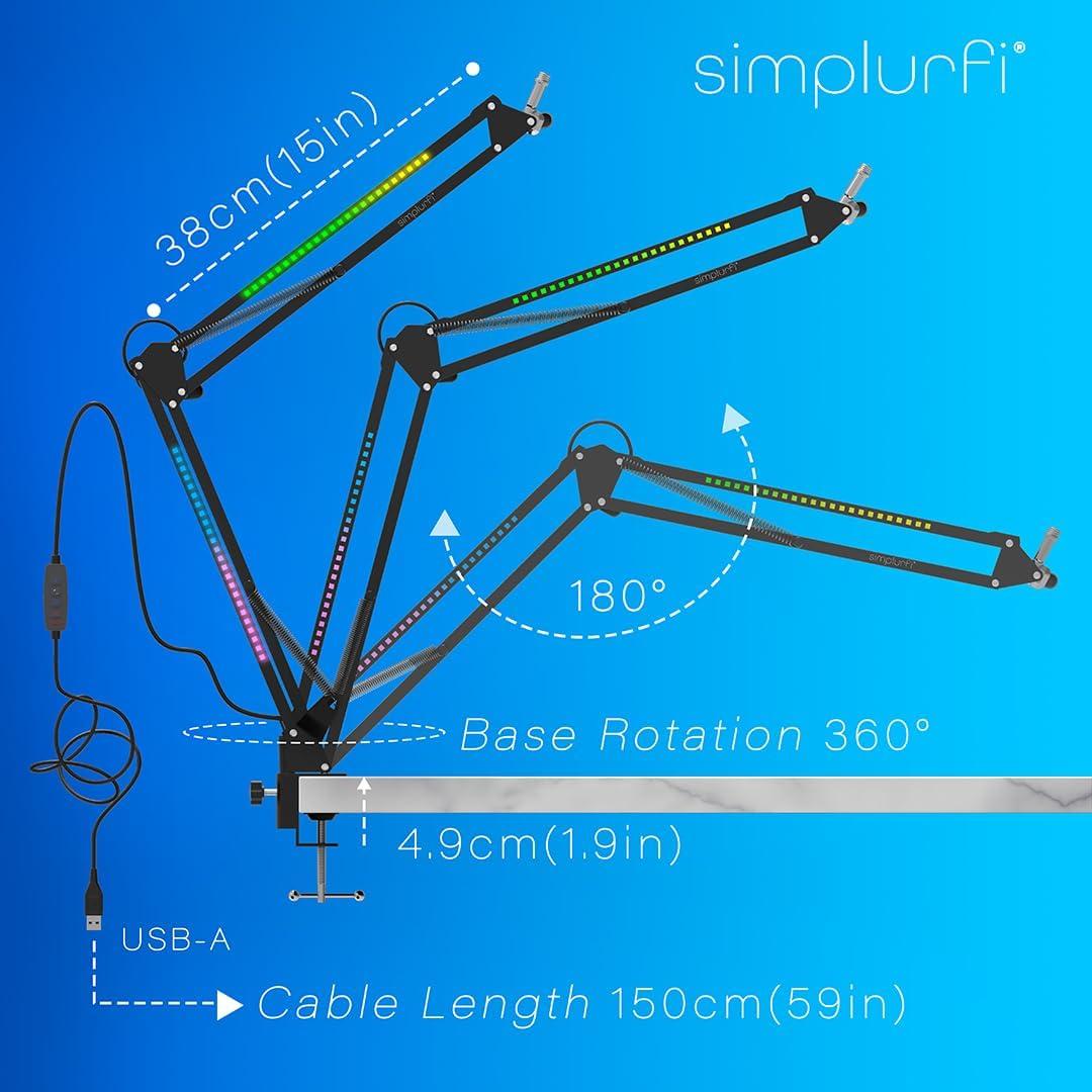 Soporte de Micrófono Boom RGB Ajustable Metal Negro