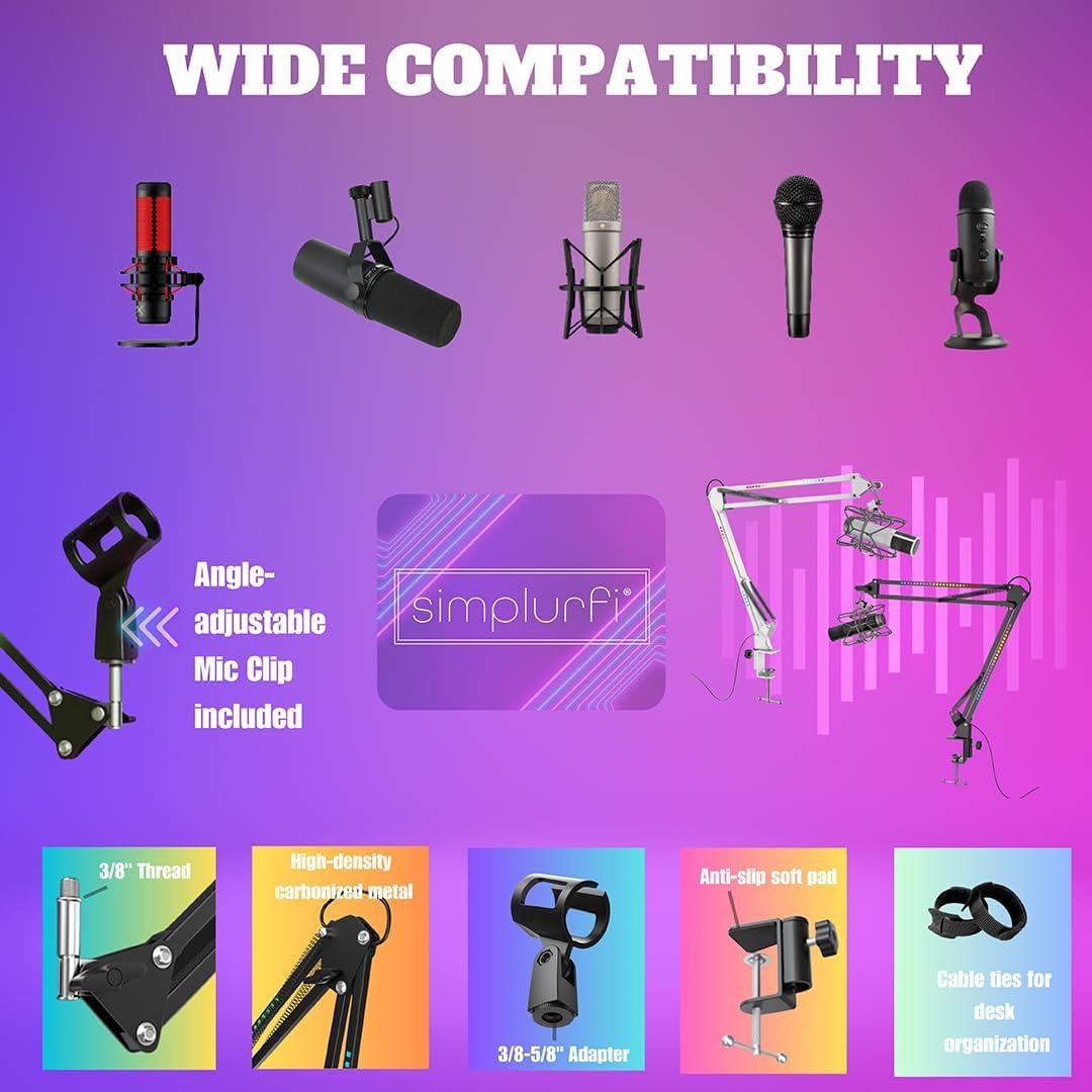 Soporte de Micrófono Boom RGB Ajustable Metal Negro