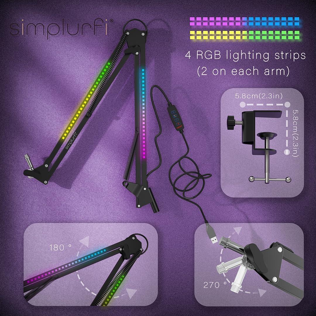 Soporte de Micrófono Boom RGB Ajustable Metal Negro