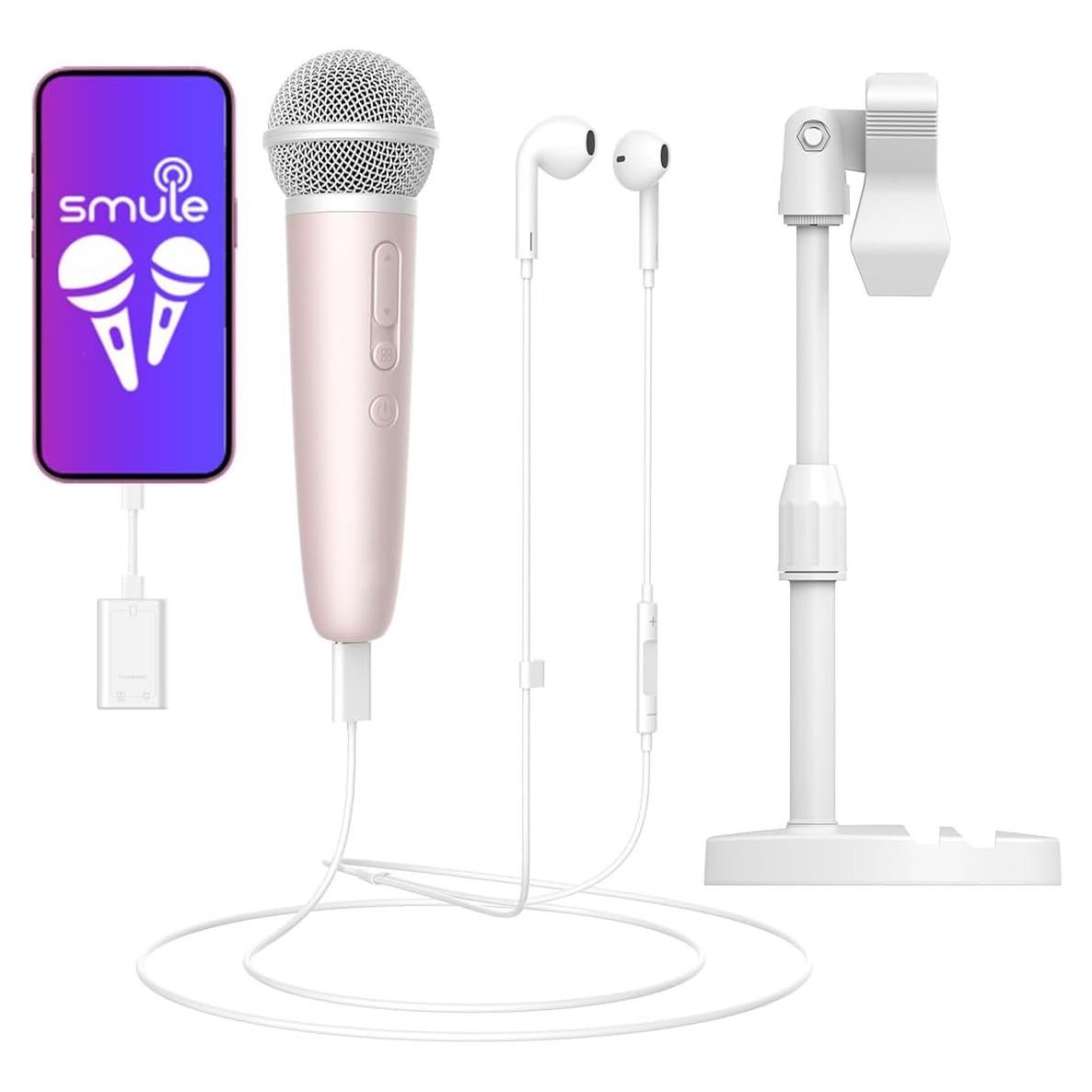 Micrófono de Karaoke Puremic MX1 Rosa con Auriculares y Soporte