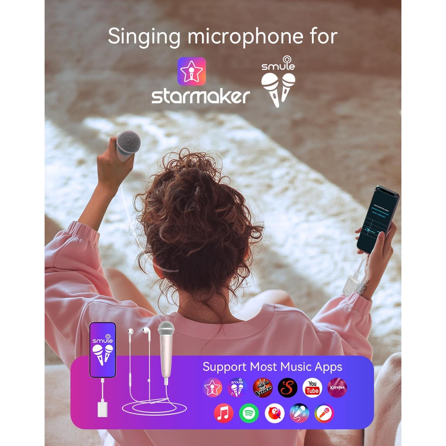 Micrófono de Karaoke Puremic MX1 Rosa con Auriculares y Soporte